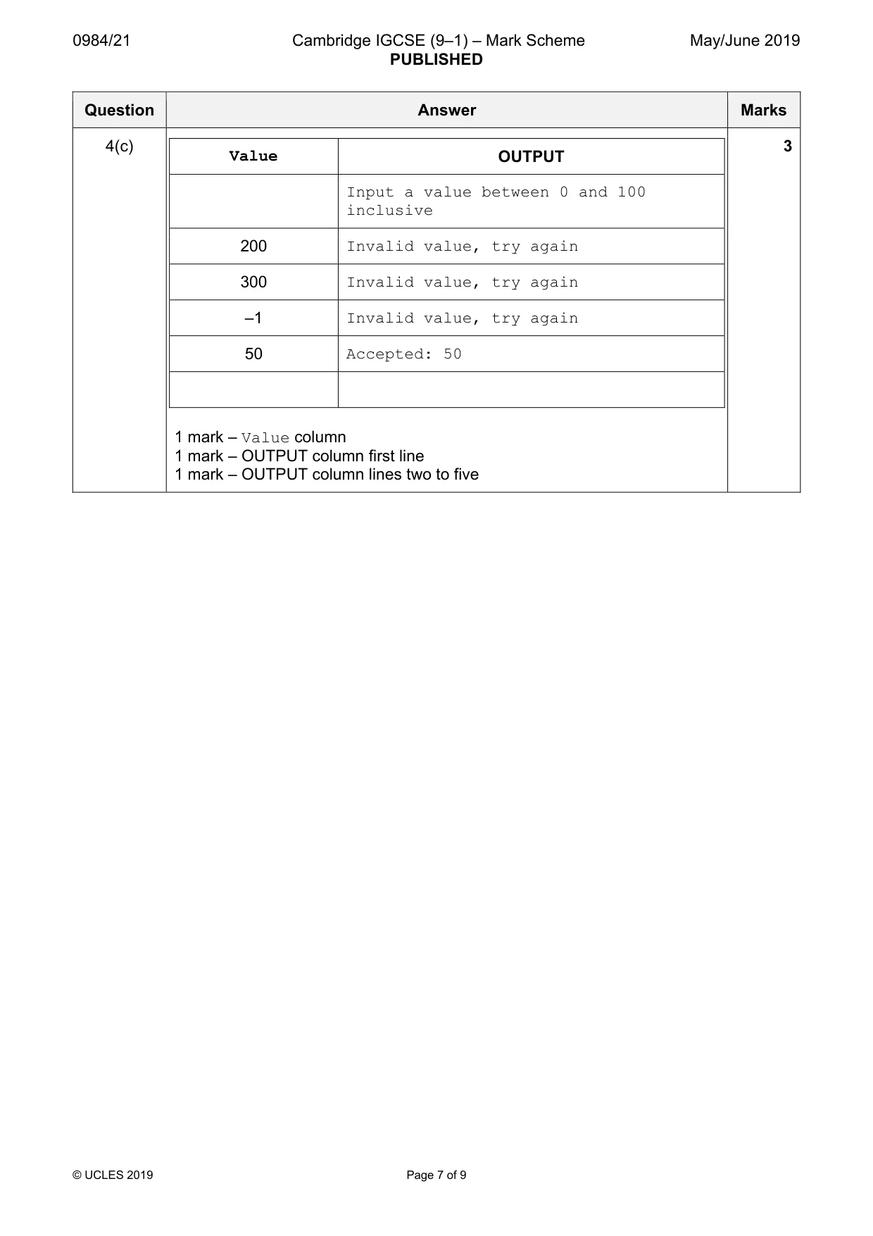 Mark scheme, page 7 of 9