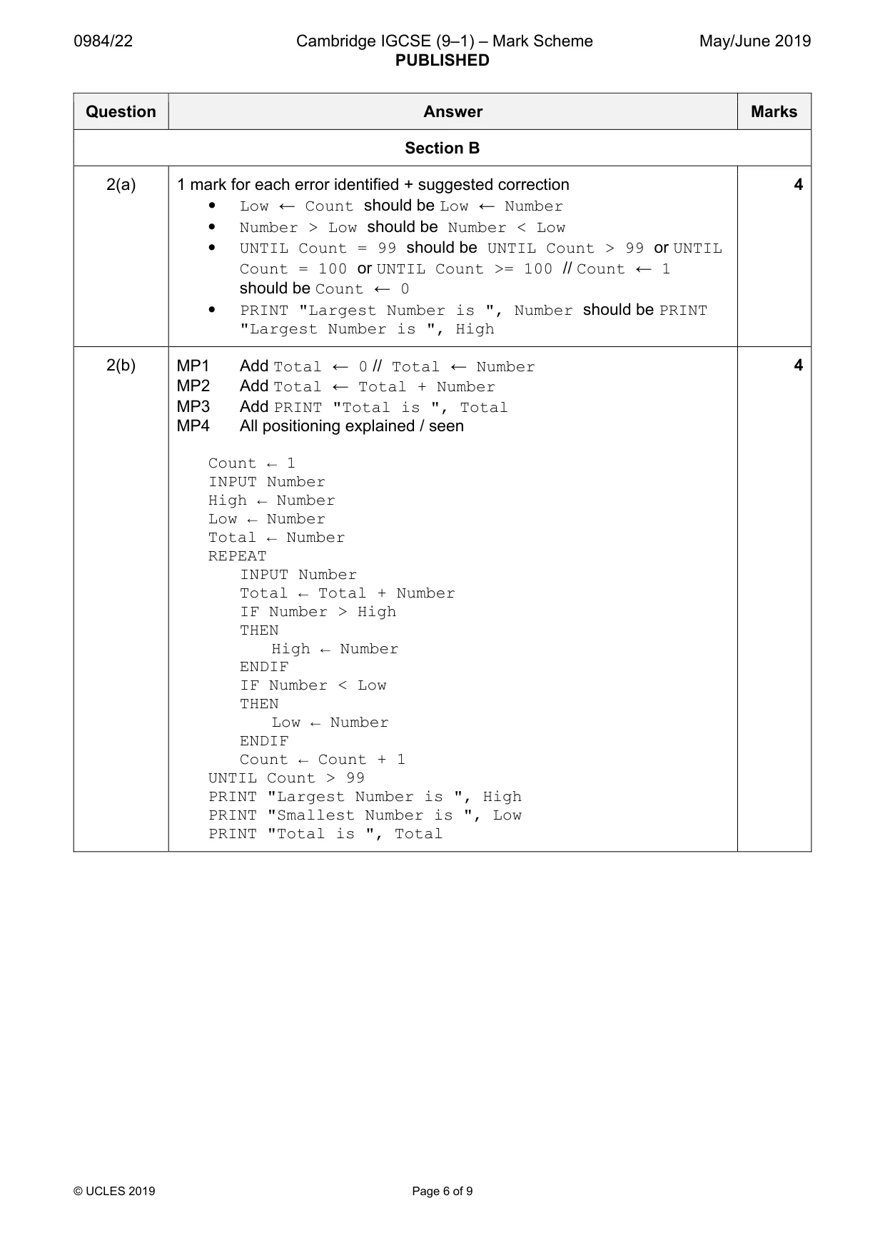 Mark scheme, page 6 of 9