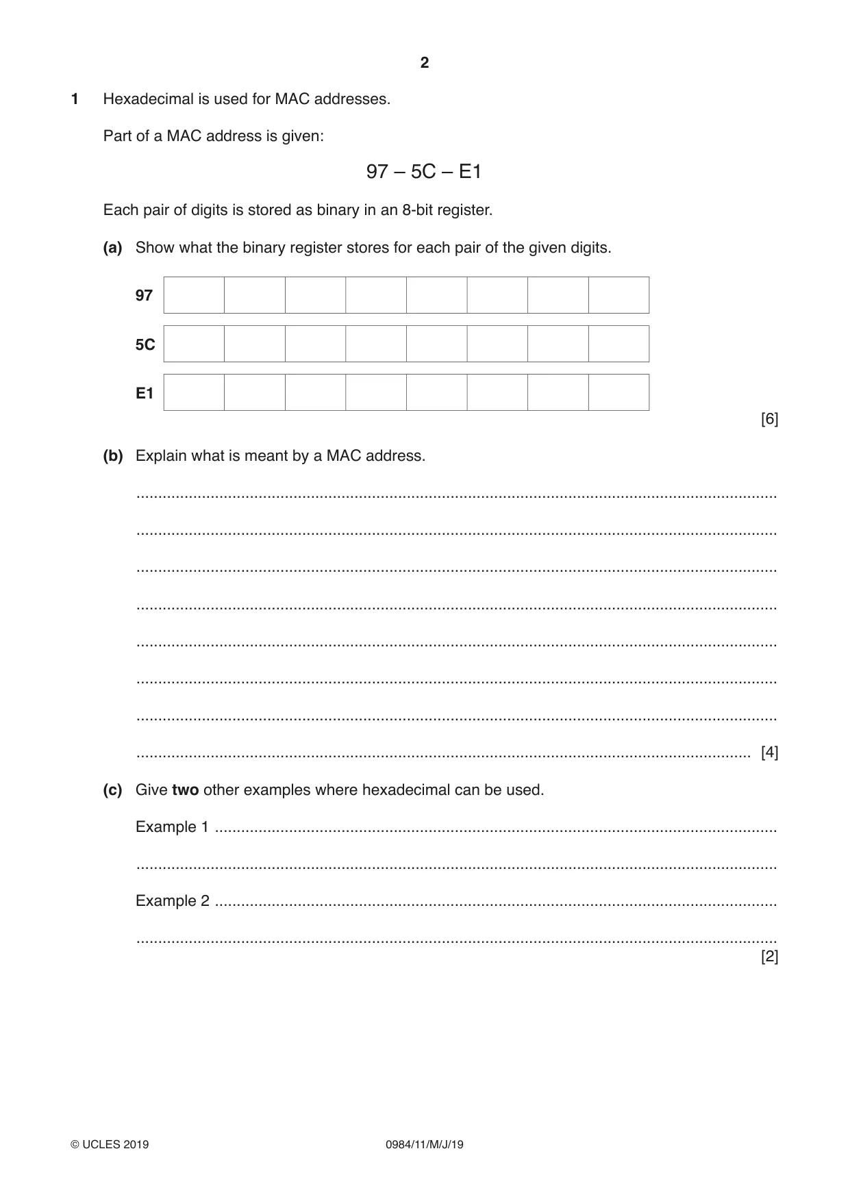 Cambridge IGCSE Computer Science (9-1) 0984 2019 May/June Paper 1 · Variant 1 question paper, page 2 of 12