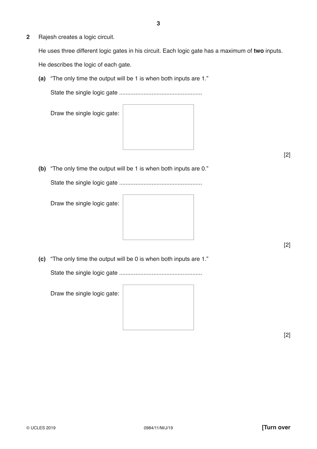 Cambridge IGCSE Computer Science (9-1) 0984 2019 May/June Paper 1 · Variant 1 question paper, page 3 of 12