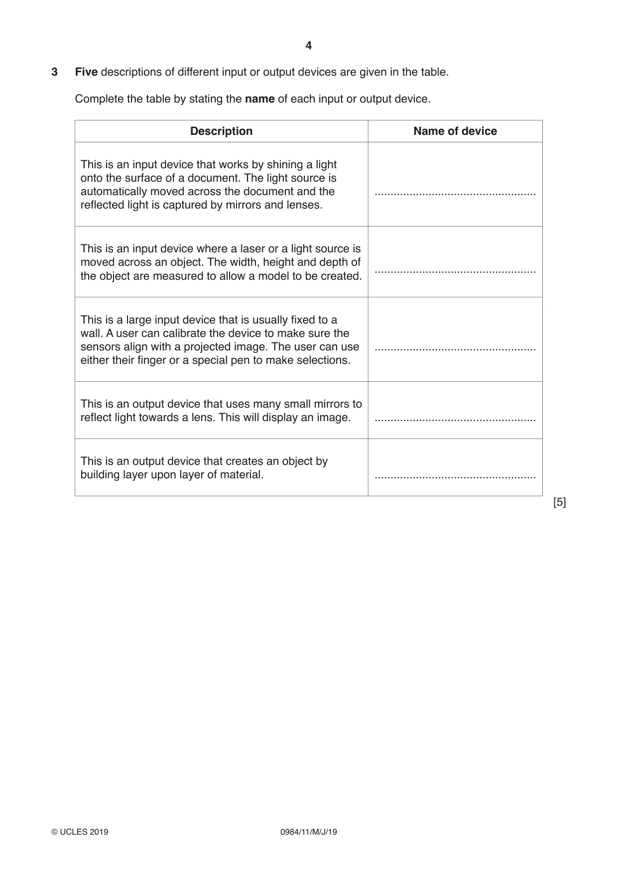 Cambridge IGCSE Computer Science (9-1) 0984 2019 May/June Paper 1 · Variant 1 question paper, page 4 of 12