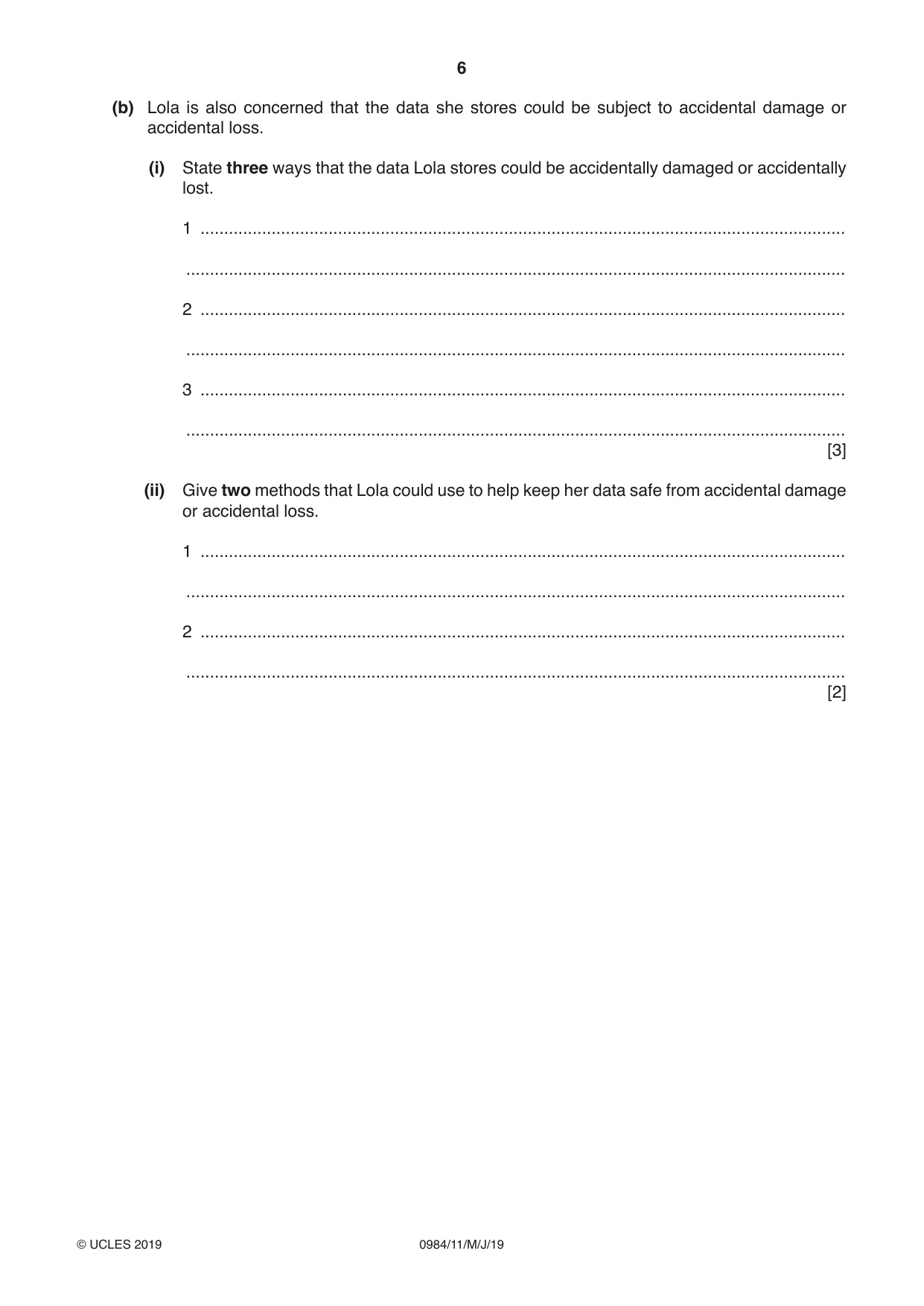 Cambridge IGCSE Computer Science (9-1) 0984 2019 May/June Paper 1 · Variant 1 question paper, page 6 of 12