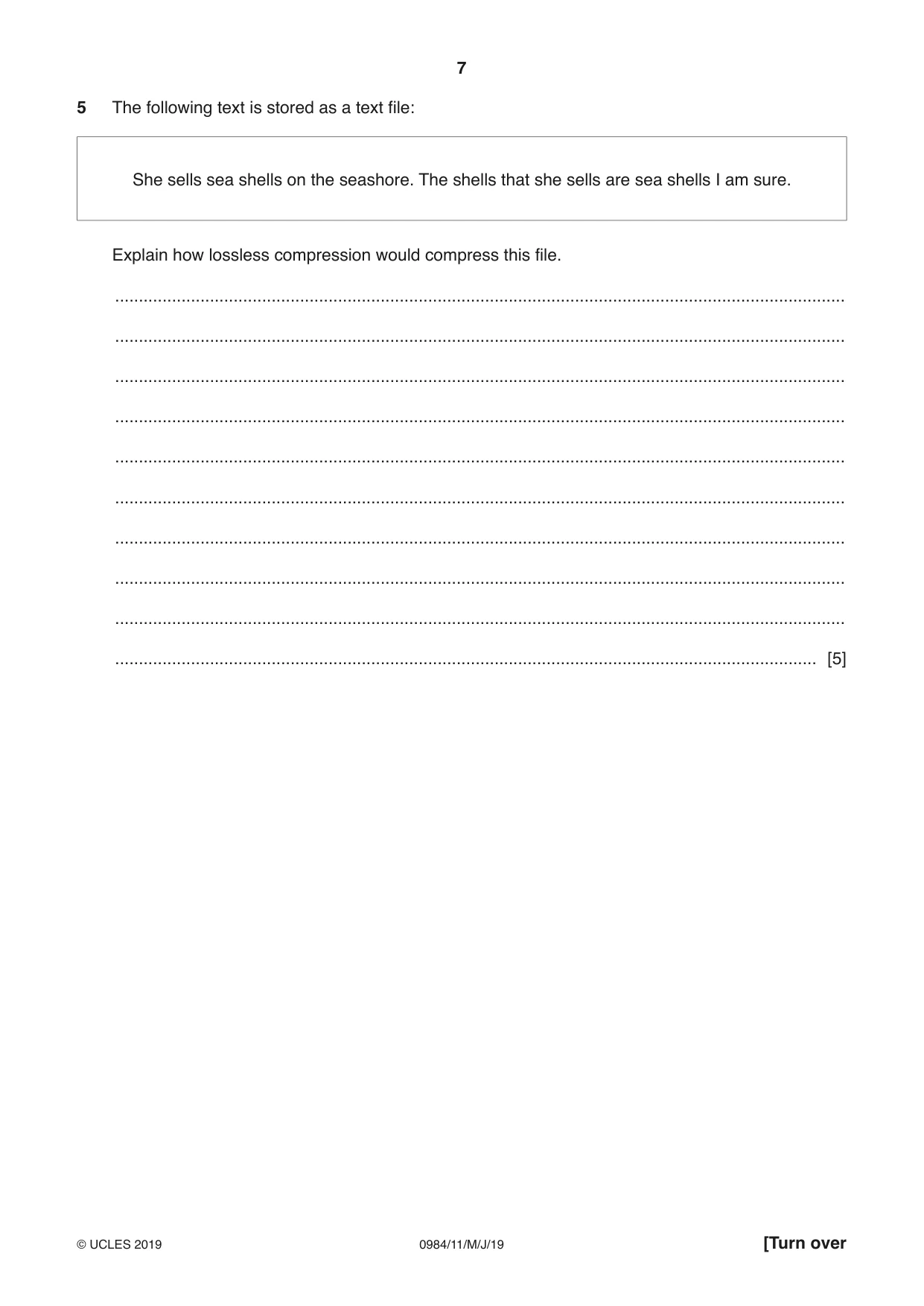 Cambridge IGCSE Computer Science (9-1) 0984 2019 May/June Paper 1 · Variant 1 question paper, page 7 of 12