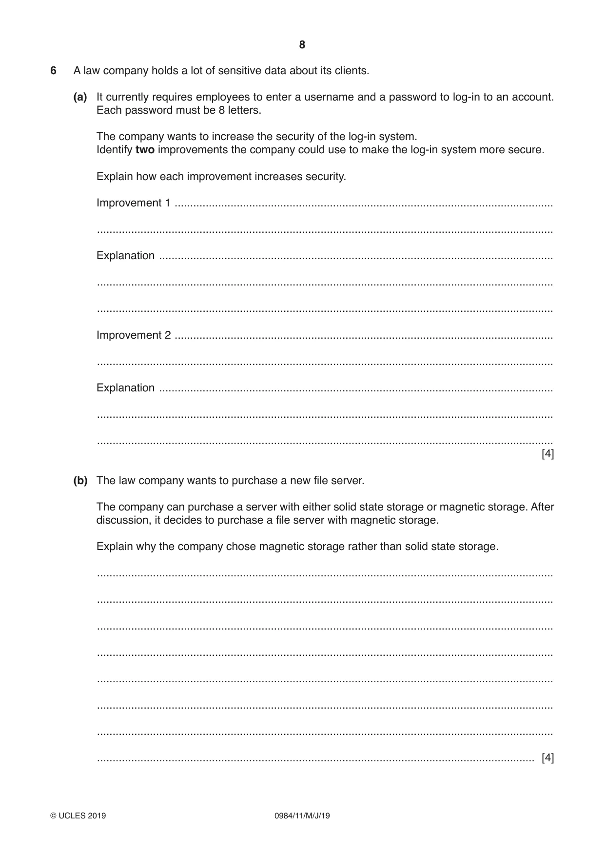 Cambridge IGCSE Computer Science (9-1) 0984 2019 May/June Paper 1 · Variant 1 question paper, page 8 of 12