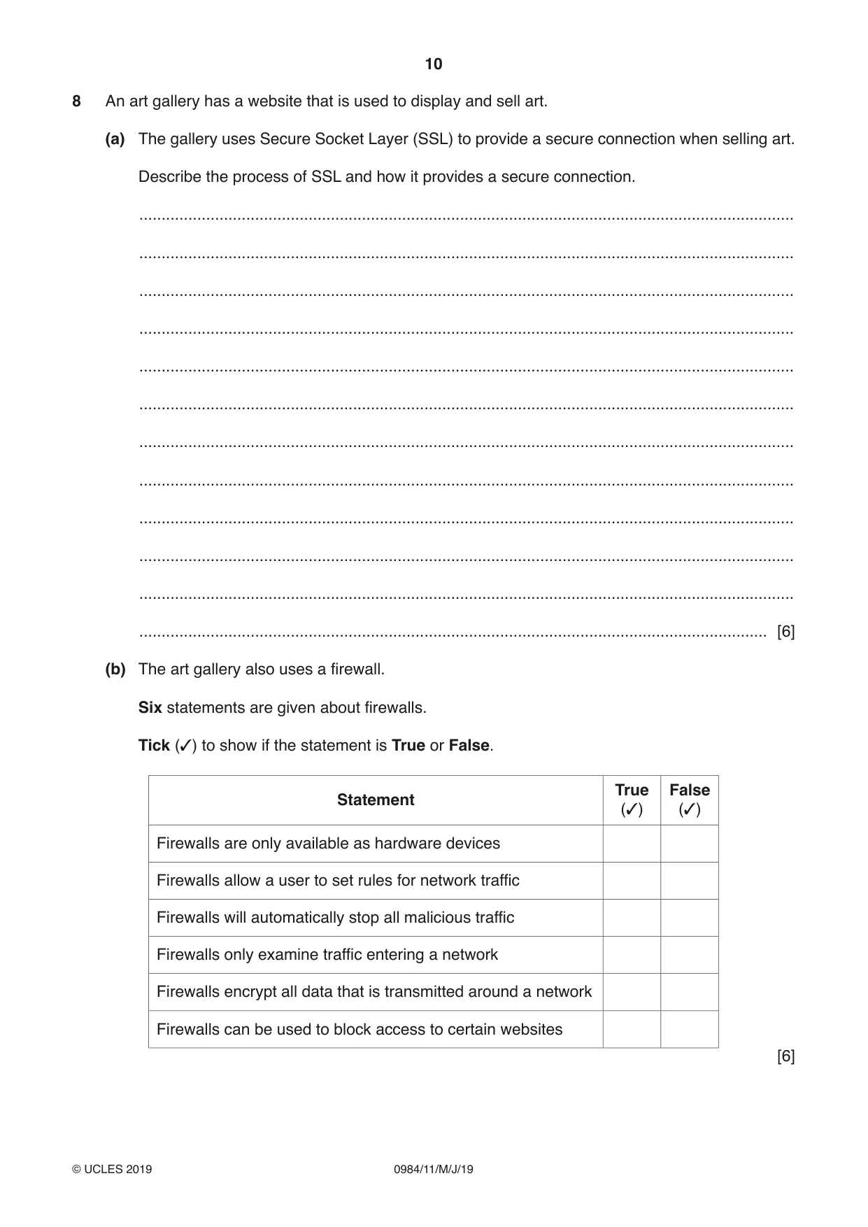 Cambridge IGCSE Computer Science (9-1) 0984 2019 May/June Paper 1 · Variant 1 question paper, page 10 of 12