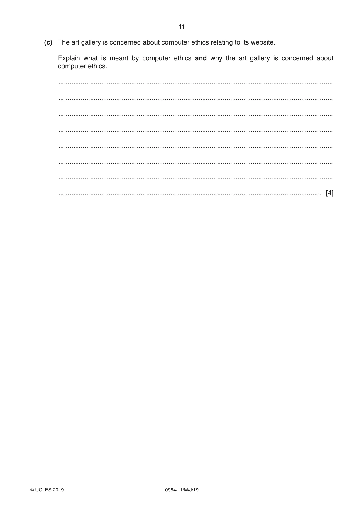 Cambridge IGCSE Computer Science (9-1) 0984 2019 May/June Paper 1 · Variant 1 question paper, page 11 of 12