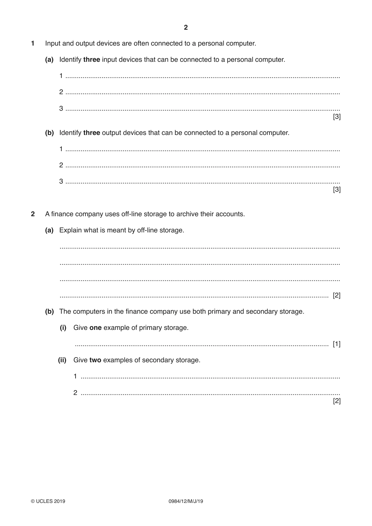 Cambridge IGCSE Computer Science (9-1) 0984 2019 May/June Paper 1 · Variant 2 question paper, page 2 of 12