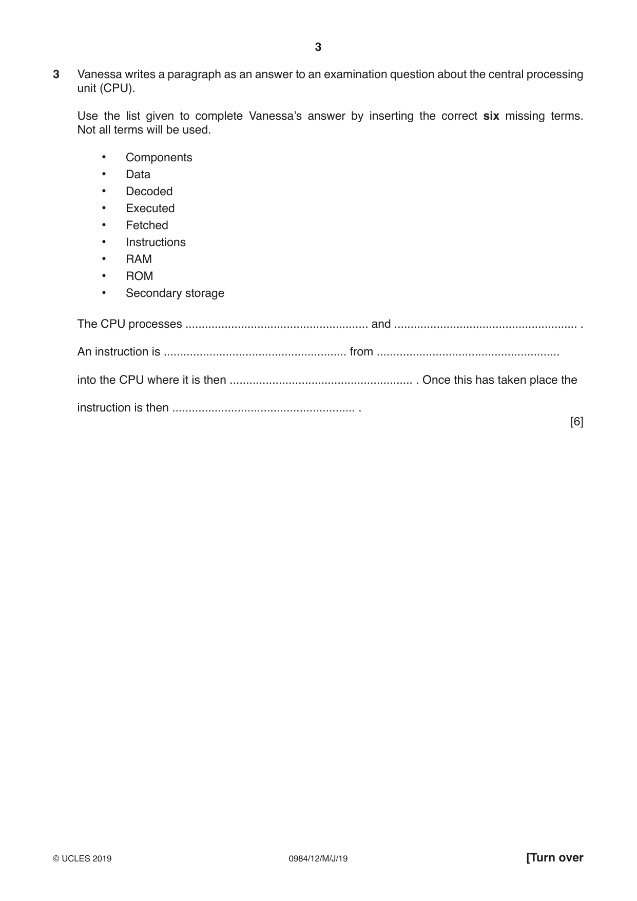 Cambridge IGCSE Computer Science (9-1) 0984 2019 May/June Paper 1 · Variant 2 question paper, page 3 of 12