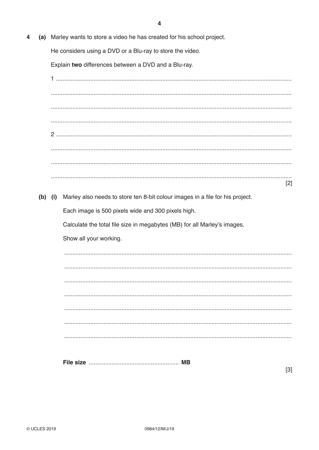 Cambridge IGCSE Computer Science (9-1) 0984 2019 May/June Paper 1 · Variant 2 question paper, page 4 of 12