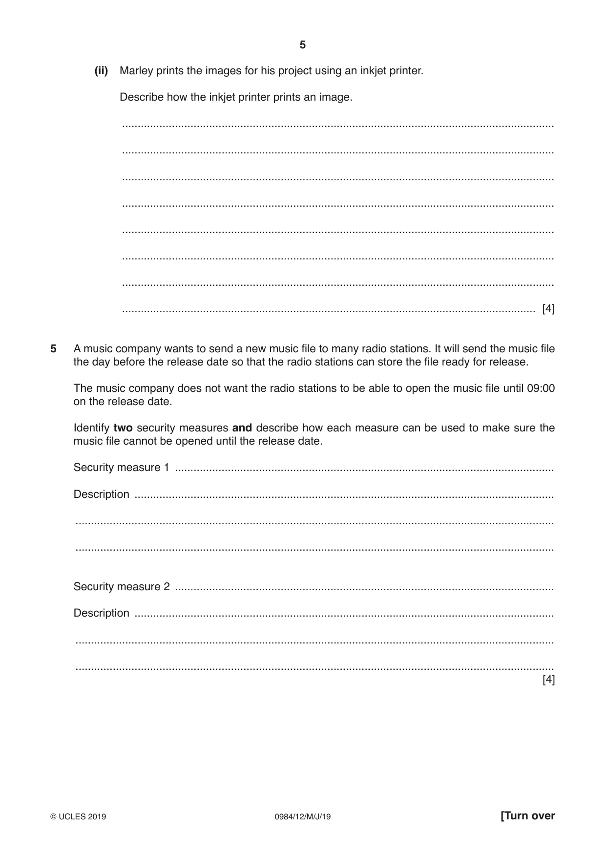 Cambridge IGCSE Computer Science (9-1) 0984 2019 May/June Paper 1 · Variant 2 question paper, page 5 of 12