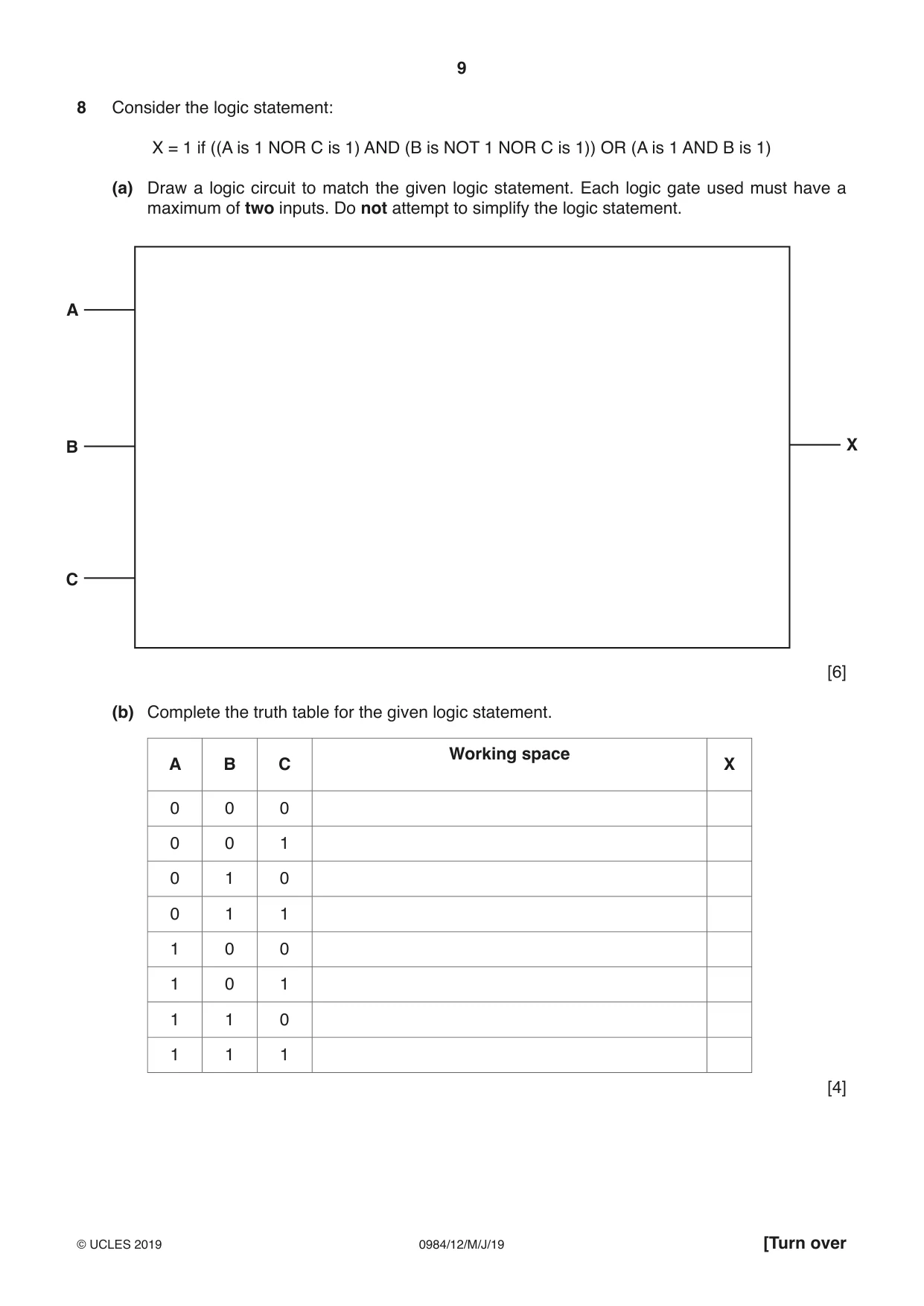 Cambridge IGCSE Computer Science (9-1) 0984 2019 May/June Paper 1 · Variant 2 question paper, page 9 of 12