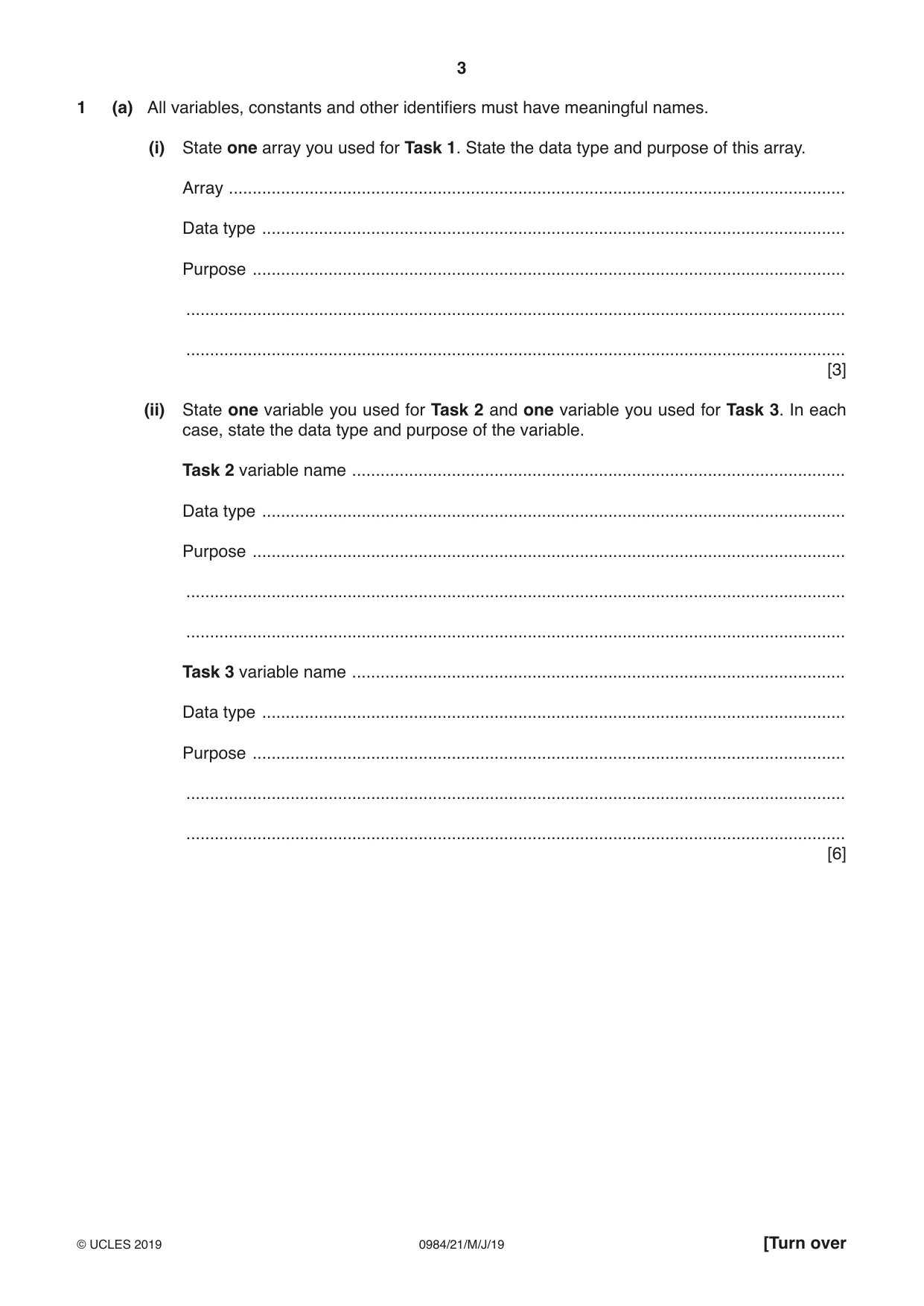 Cambridge IGCSE Computer Science (9-1) 0984 2019 May/June Paper 2 · Variant 1 question paper, page 3 of 16