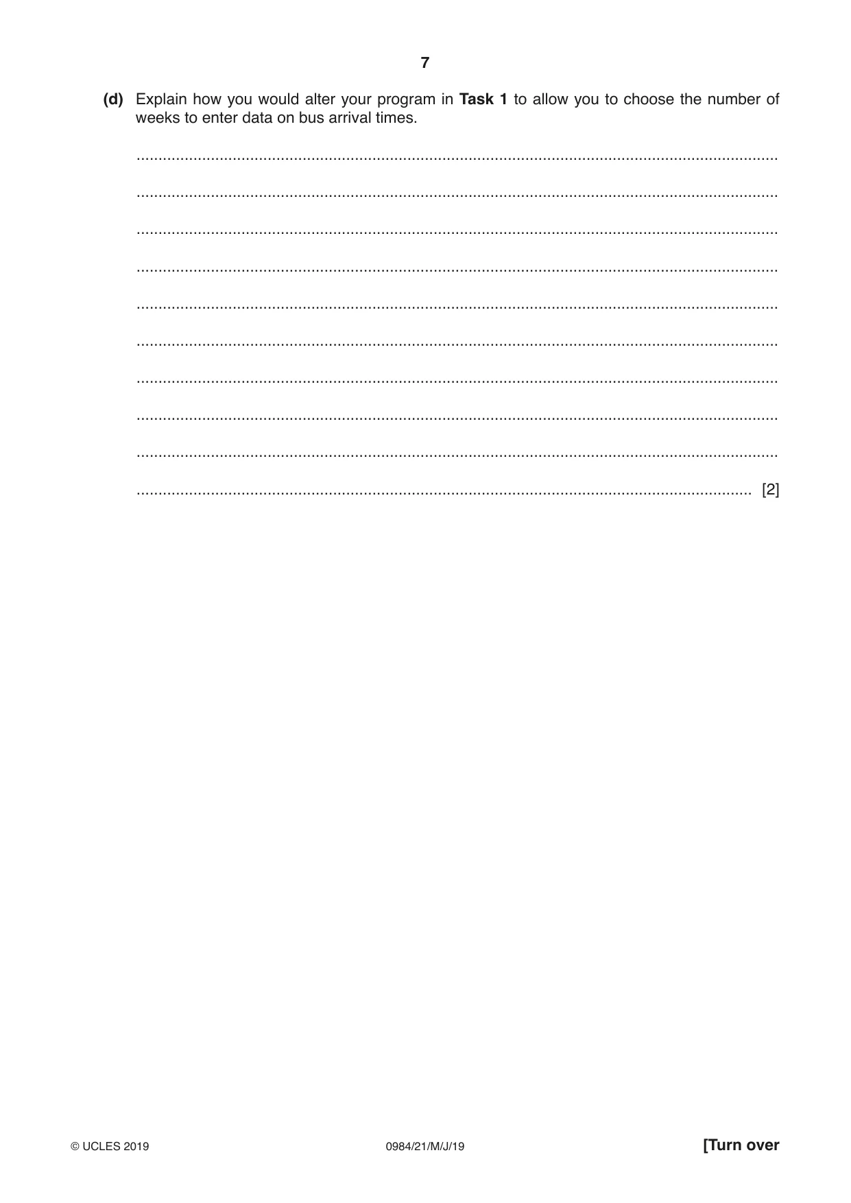 Cambridge IGCSE Computer Science (9-1) 0984 2019 May/June Paper 2 · Variant 1 question paper, page 7 of 16