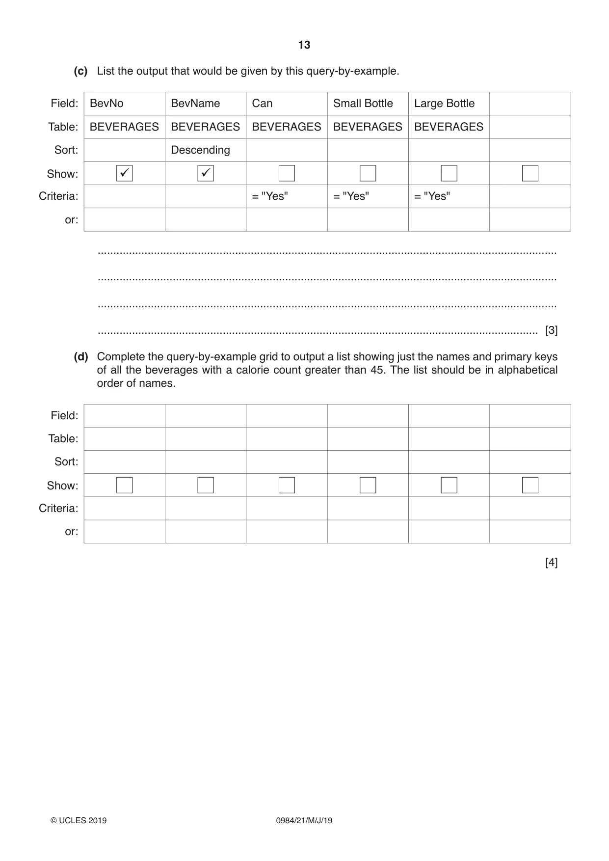 Cambridge IGCSE Computer Science (9-1) 0984 2019 May/June Paper 2 · Variant 1 question paper, page 13 of 16