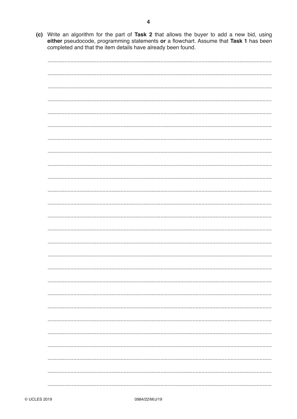 Cambridge IGCSE Computer Science (9-1) 0984 2019 May/June Paper 2 · Variant 2 question paper, page 4 of 16
