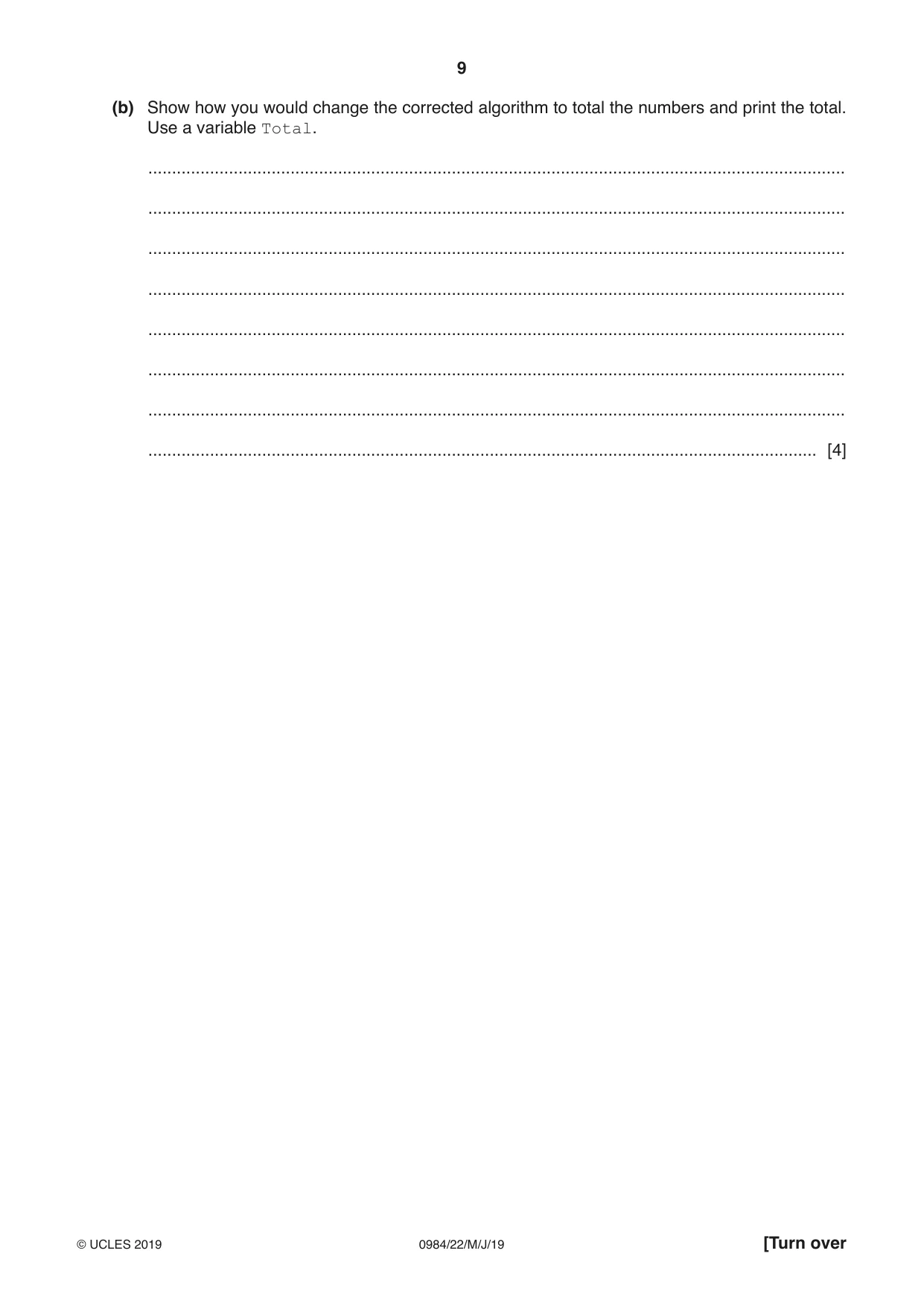 Cambridge IGCSE Computer Science (9-1) 0984 2019 May/June Paper 2 · Variant 2 question paper, page 9 of 16