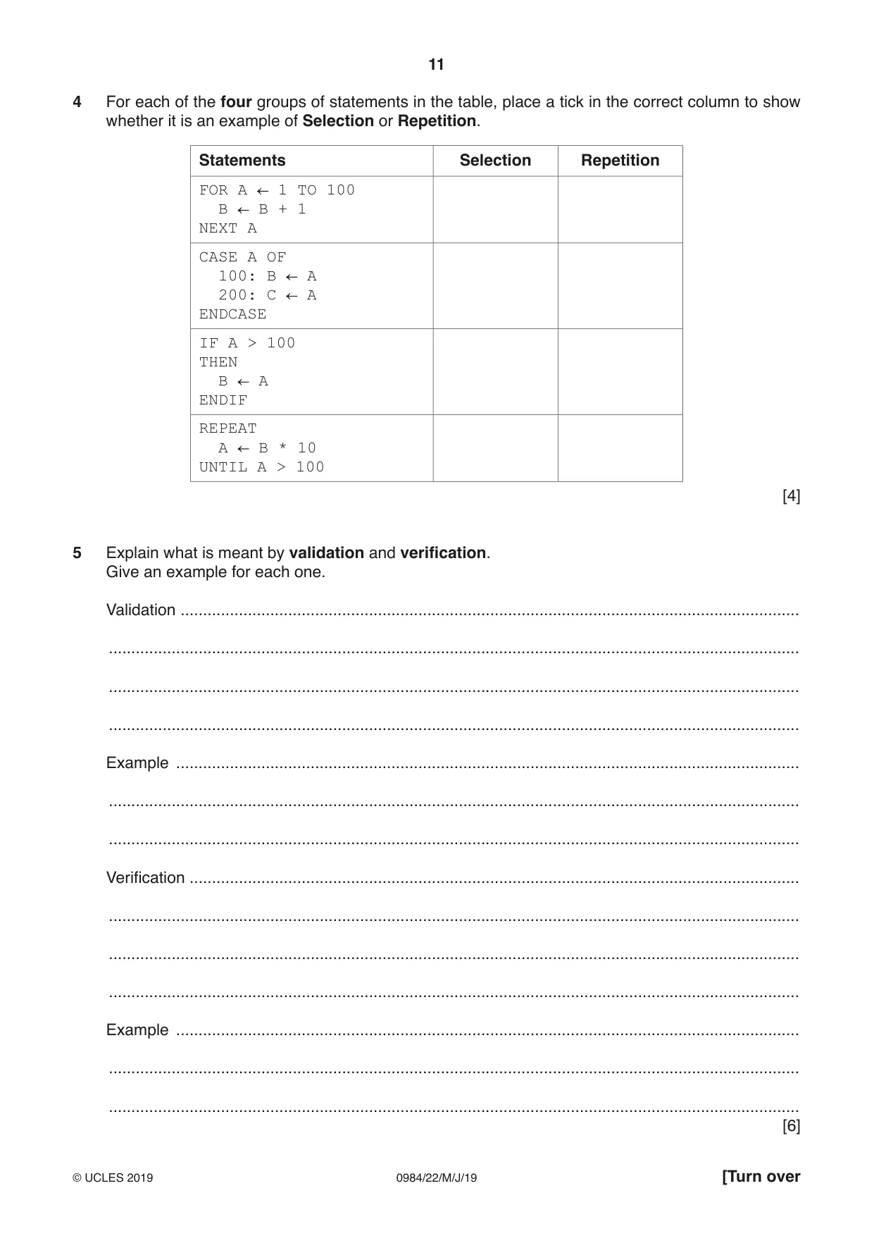 Cambridge IGCSE Computer Science (9-1) 0984 2019 May/June Paper 2 · Variant 2 question paper, page 11 of 16