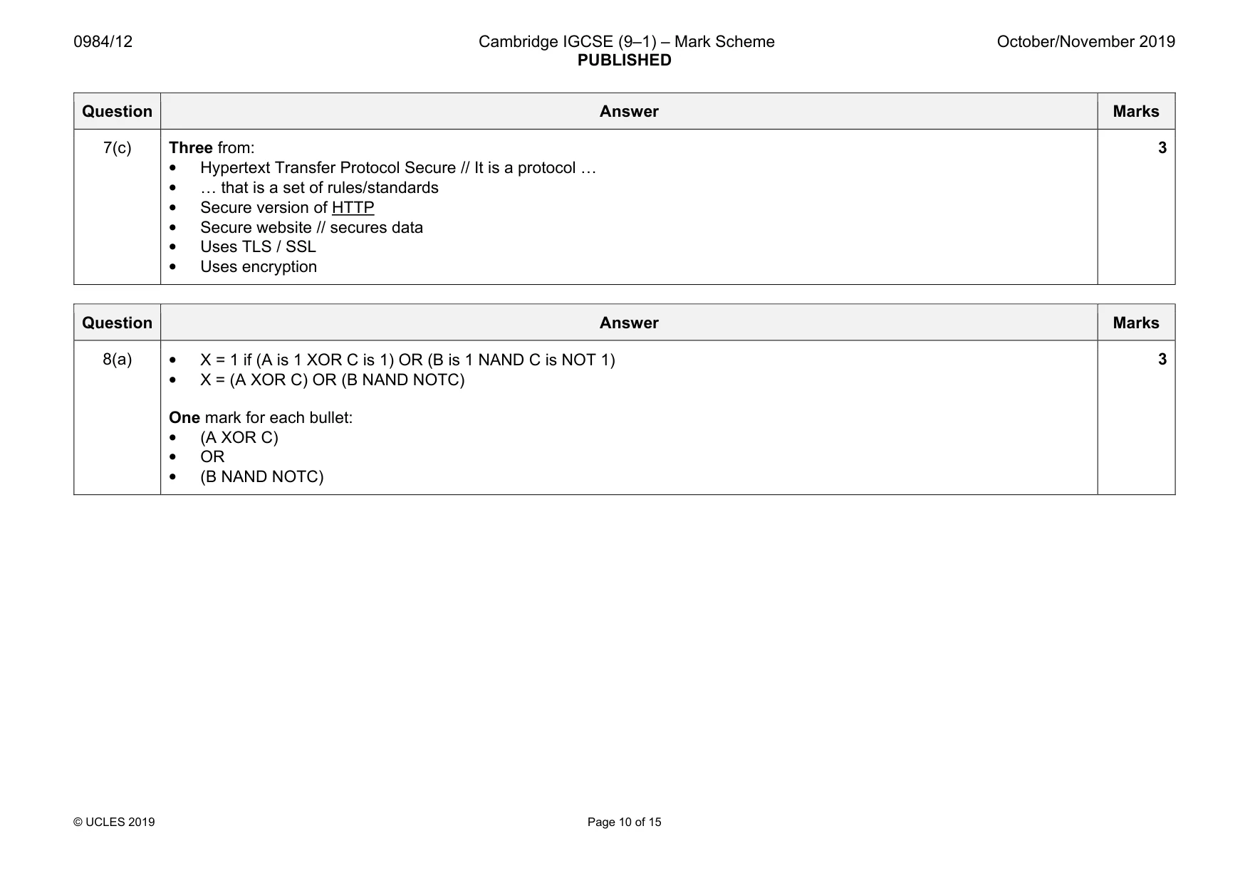 Mark scheme, page 10 of 15