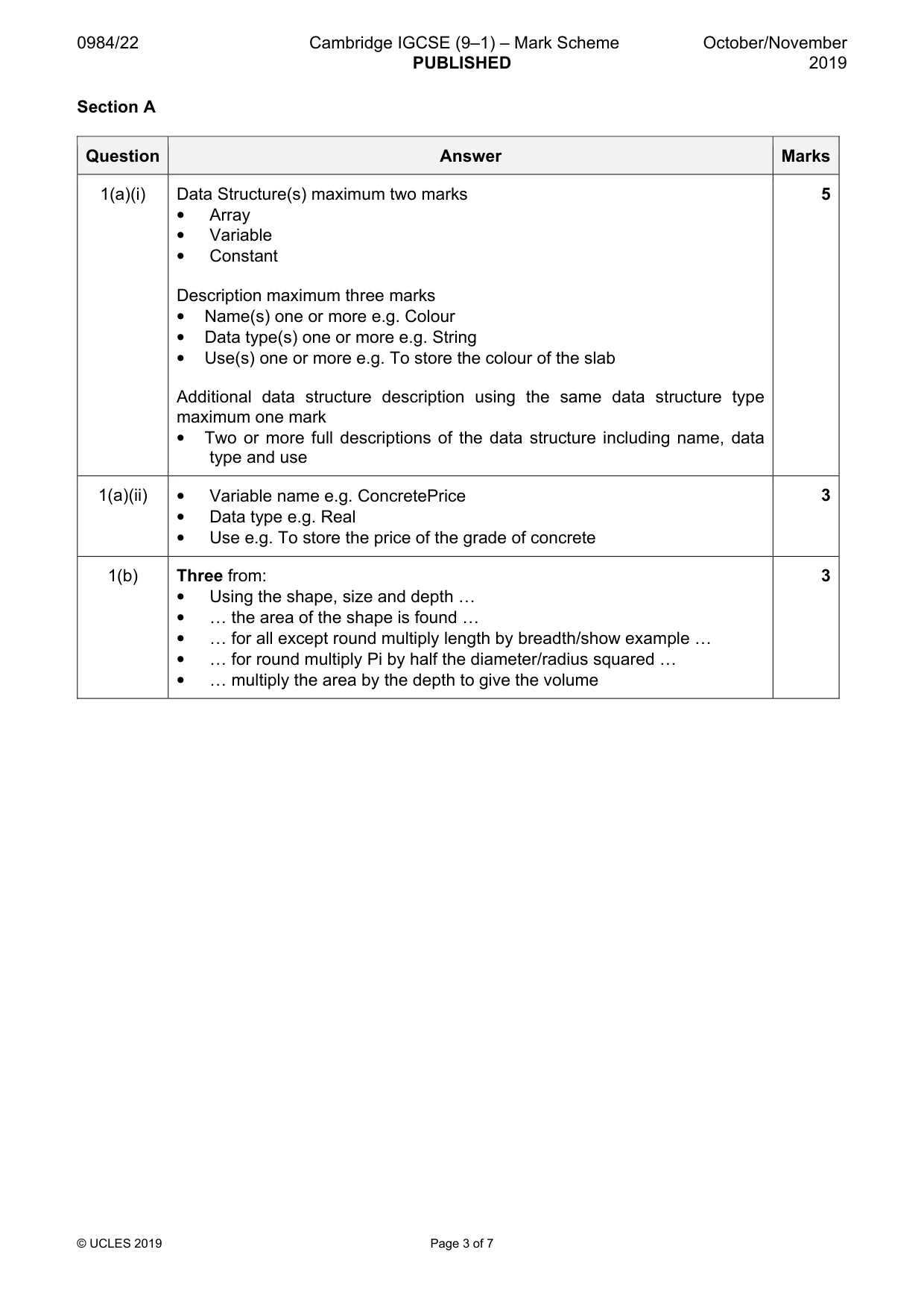 Mark scheme, page 3 of 7