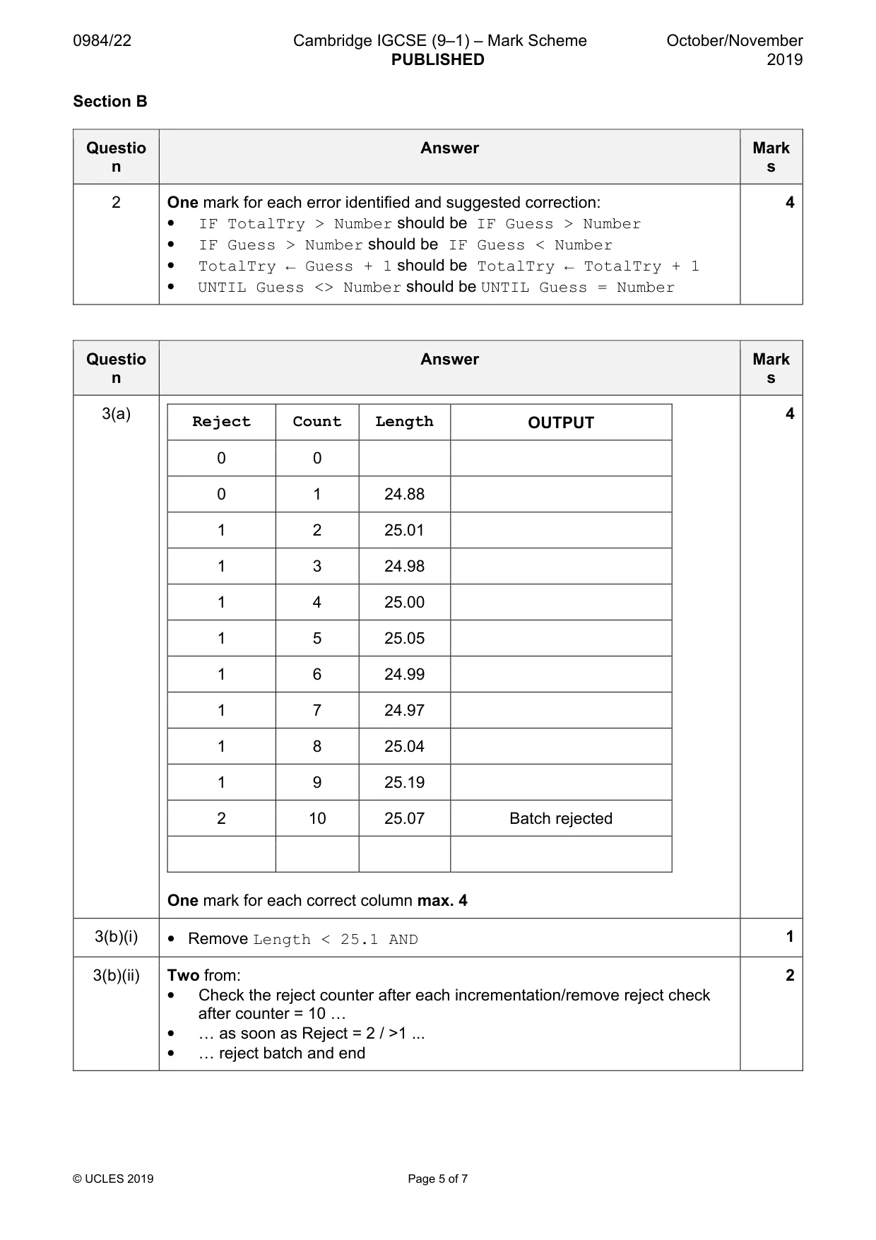 Mark scheme, page 5 of 7