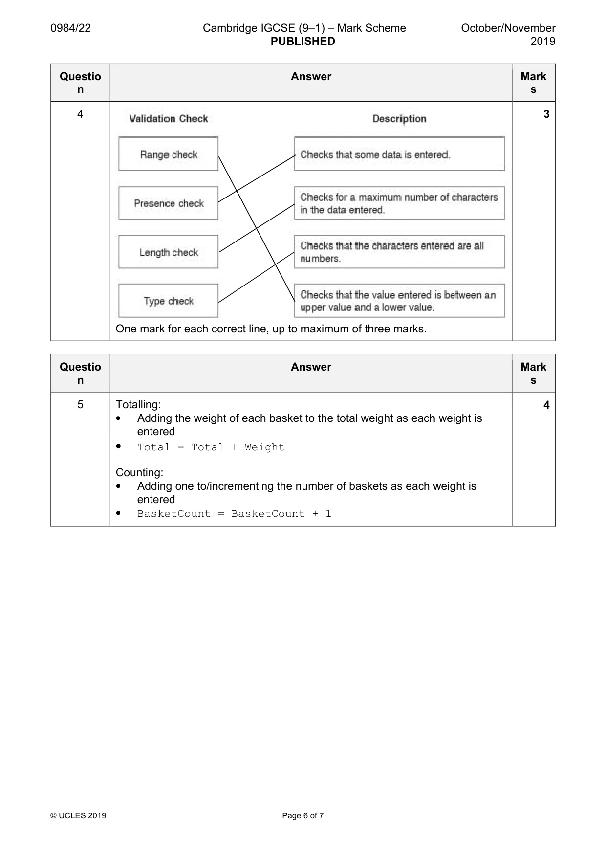 Mark scheme, page 6 of 7
