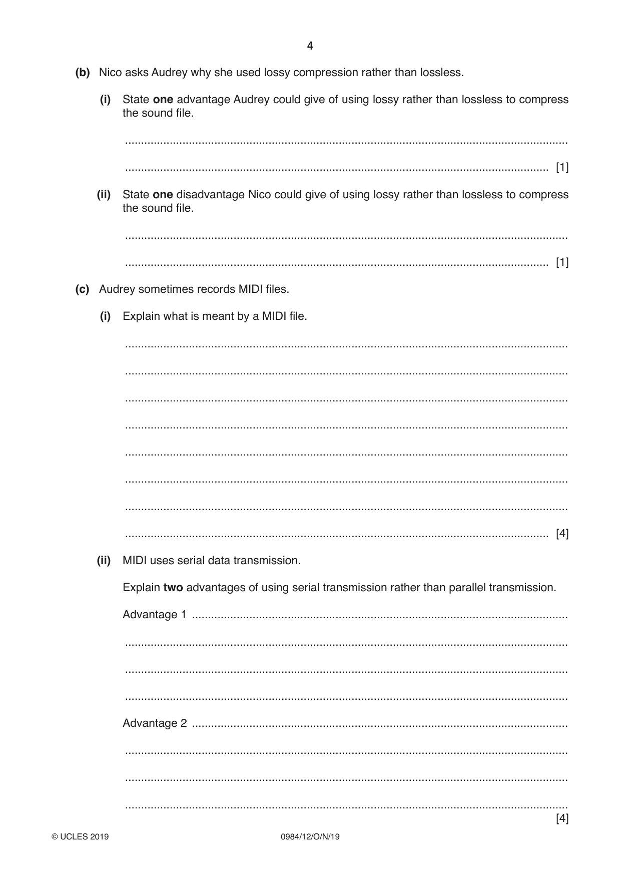 Cambridge IGCSE Computer Science (9-1) 0984 2019 Oct/Nov Paper 1 · Variant 2 question paper, page 4 of 12