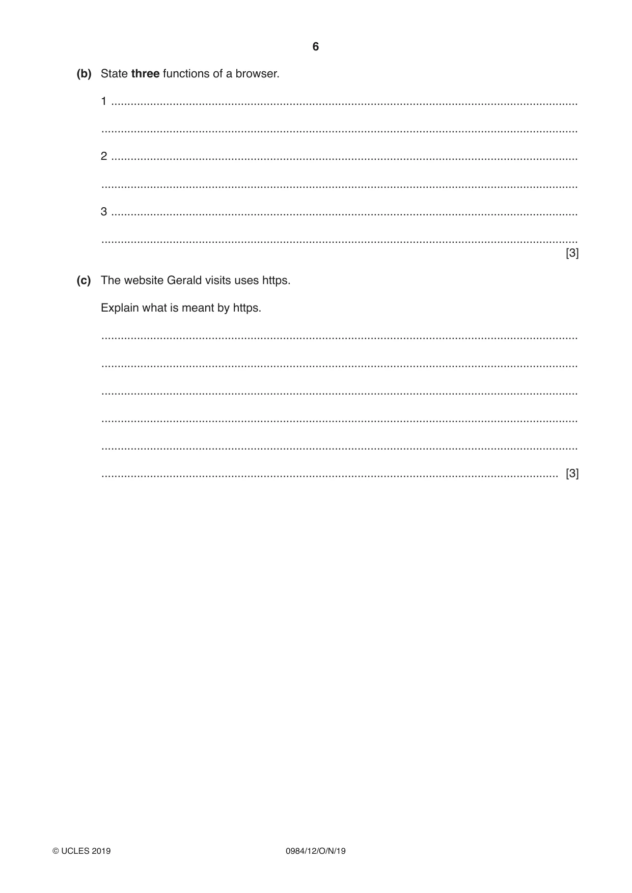 Cambridge IGCSE Computer Science (9-1) 0984 2019 Oct/Nov Paper 1 · Variant 2 question paper, page 6 of 12