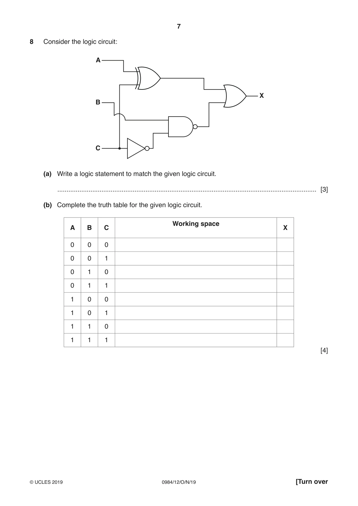 Cambridge IGCSE Computer Science (9-1) 0984 2019 Oct/Nov Paper 1 · Variant 2 question paper, page 7 of 12