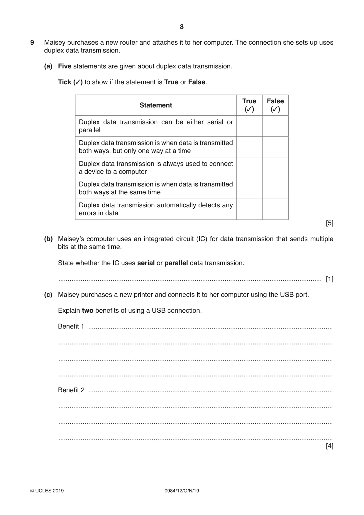 Cambridge IGCSE Computer Science (9-1) 0984 2019 Oct/Nov Paper 1 · Variant 2 question paper, page 8 of 12