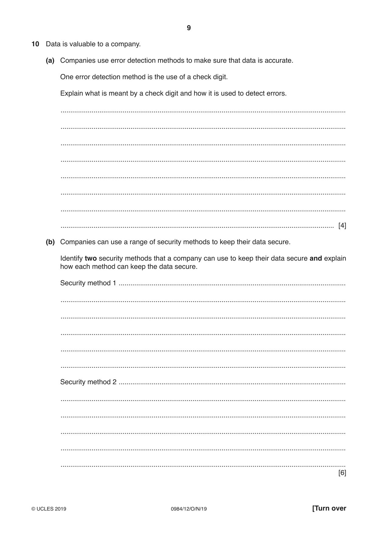 Cambridge IGCSE Computer Science (9-1) 0984 2019 Oct/Nov Paper 1 · Variant 2 question paper, page 9 of 12