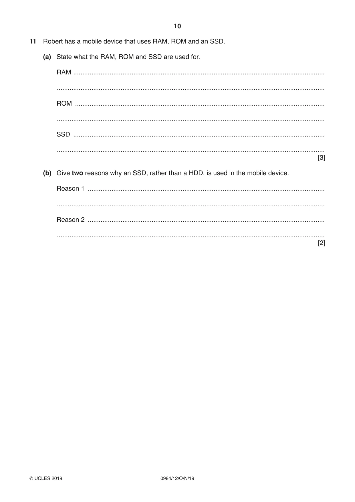 Cambridge IGCSE Computer Science (9-1) 0984 2019 Oct/Nov Paper 1 · Variant 2 question paper, page 10 of 12