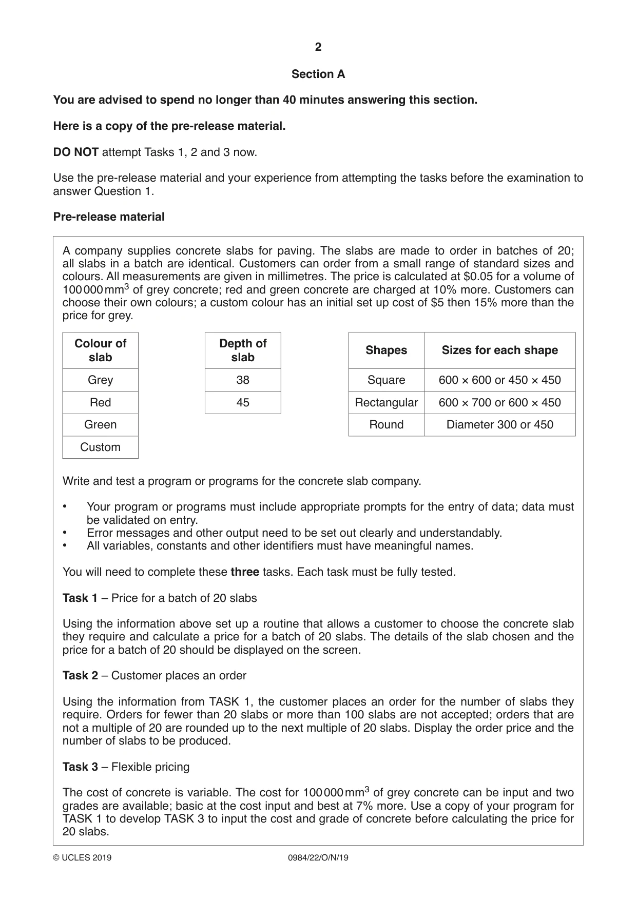 Cambridge IGCSE Computer Science (9-1) 0984 2019 Oct/Nov Paper 2 · Variant 2 question paper, page 2 of 16