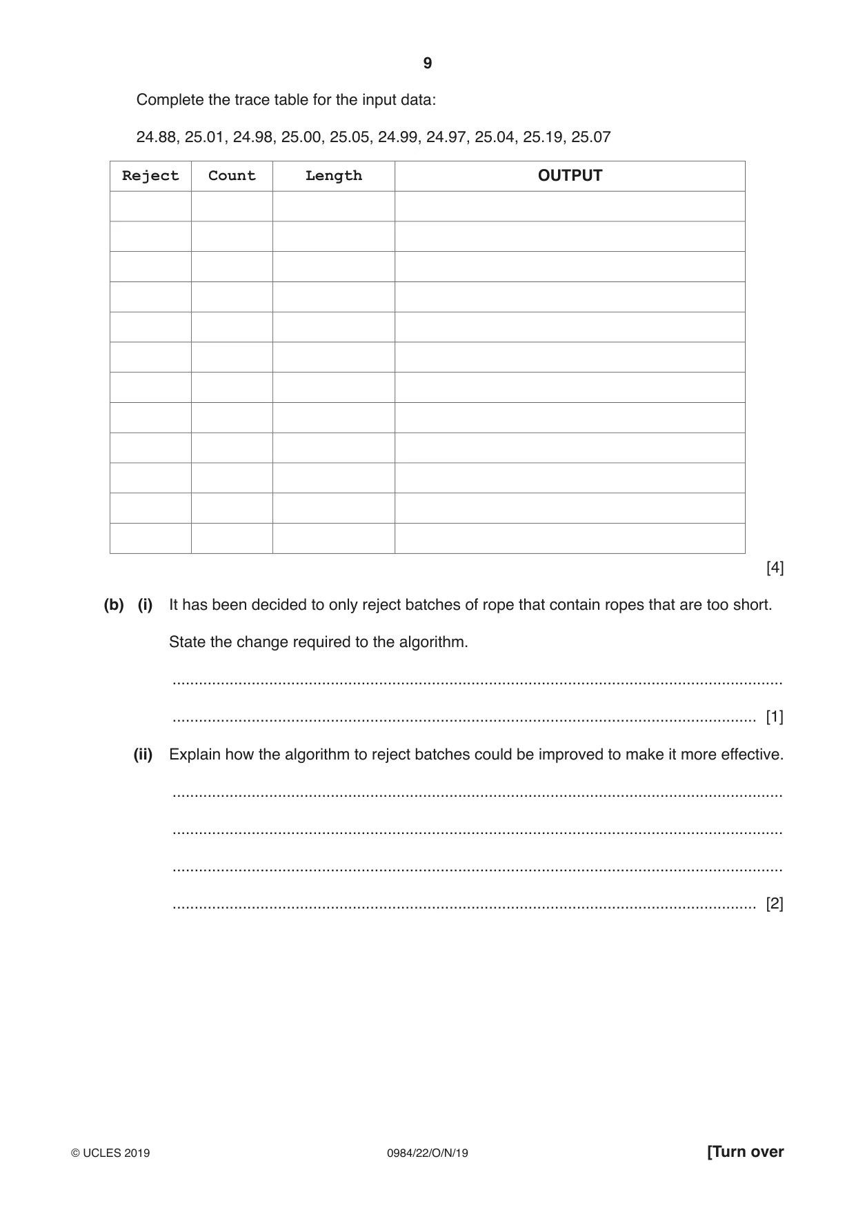 Cambridge IGCSE Computer Science (9-1) 0984 2019 Oct/Nov Paper 2 · Variant 2 question paper, page 9 of 16