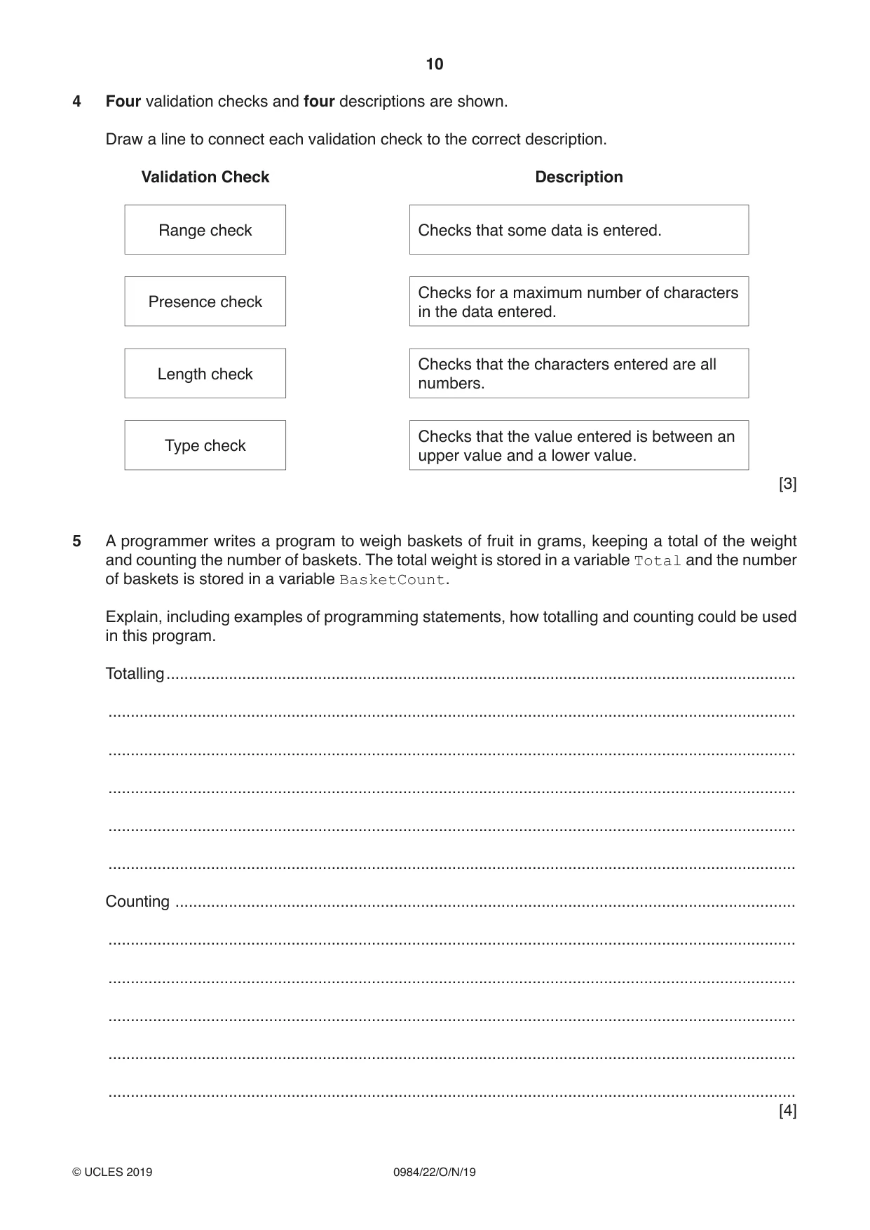 Cambridge IGCSE Computer Science (9-1) 0984 2019 Oct/Nov Paper 2 · Variant 2 question paper, page 10 of 16