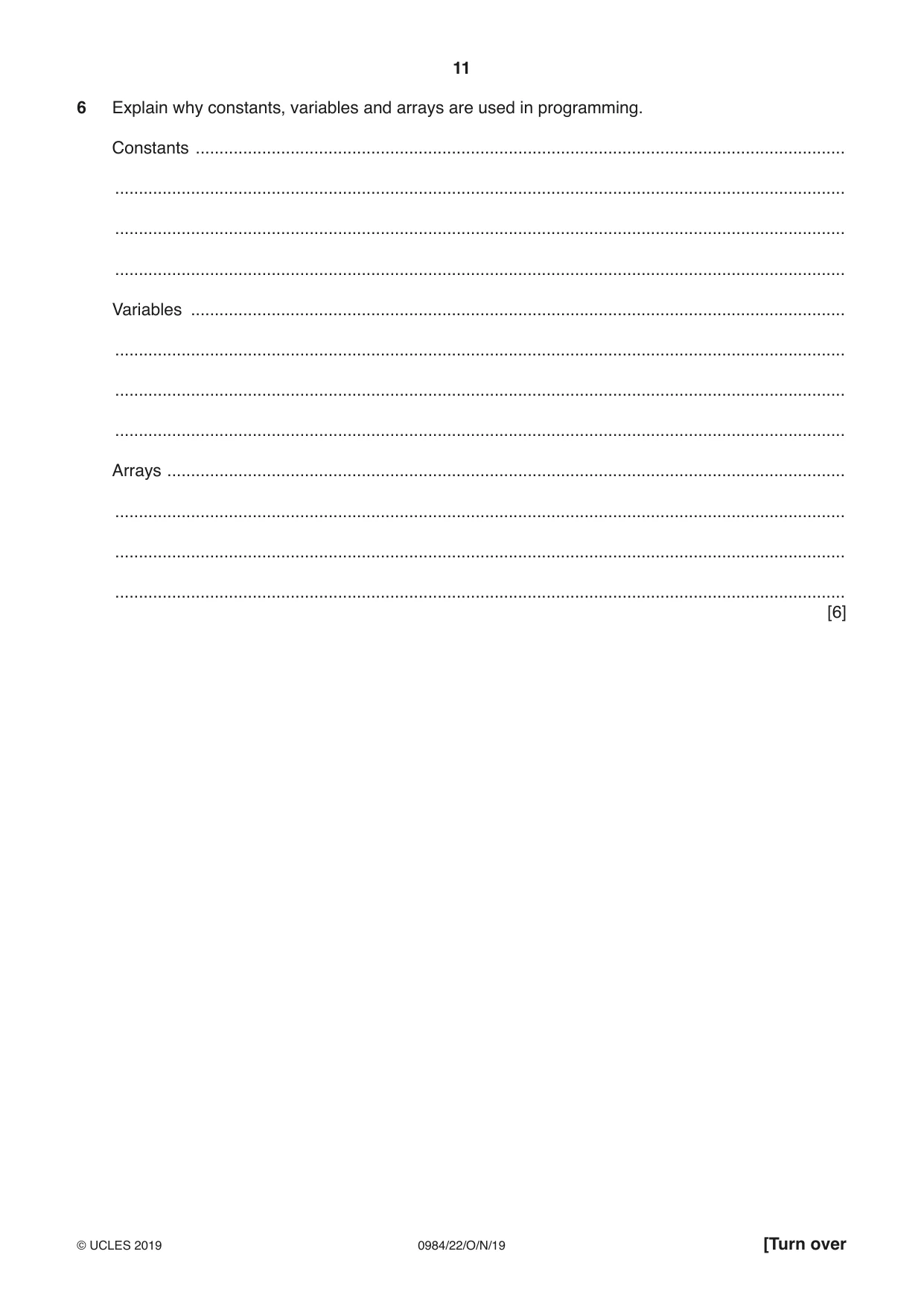 Cambridge IGCSE Computer Science (9-1) 0984 2019 Oct/Nov Paper 2 · Variant 2 question paper, page 11 of 16
