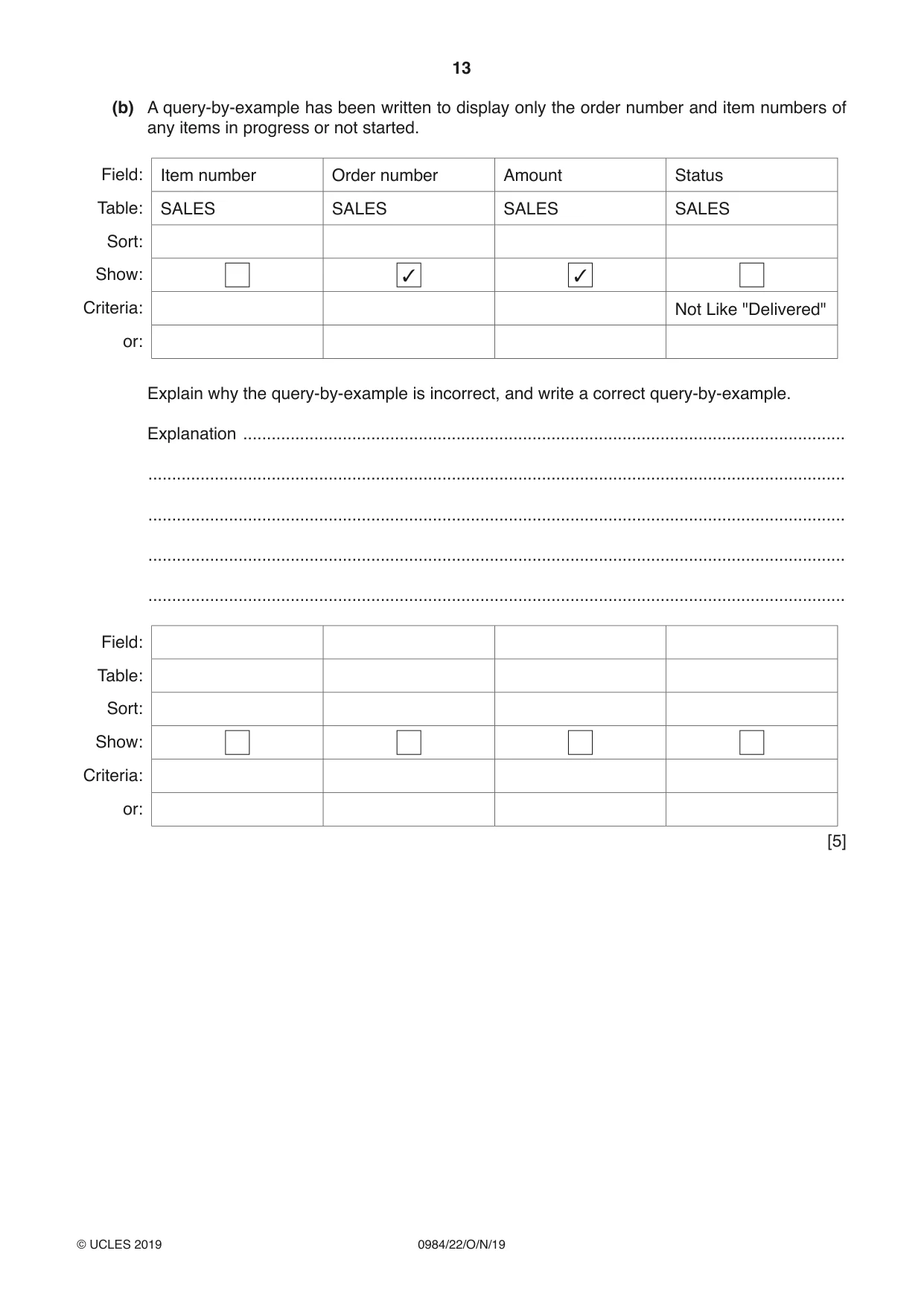 Cambridge IGCSE Computer Science (9-1) 0984 2019 Oct/Nov Paper 2 · Variant 2 question paper, page 13 of 16