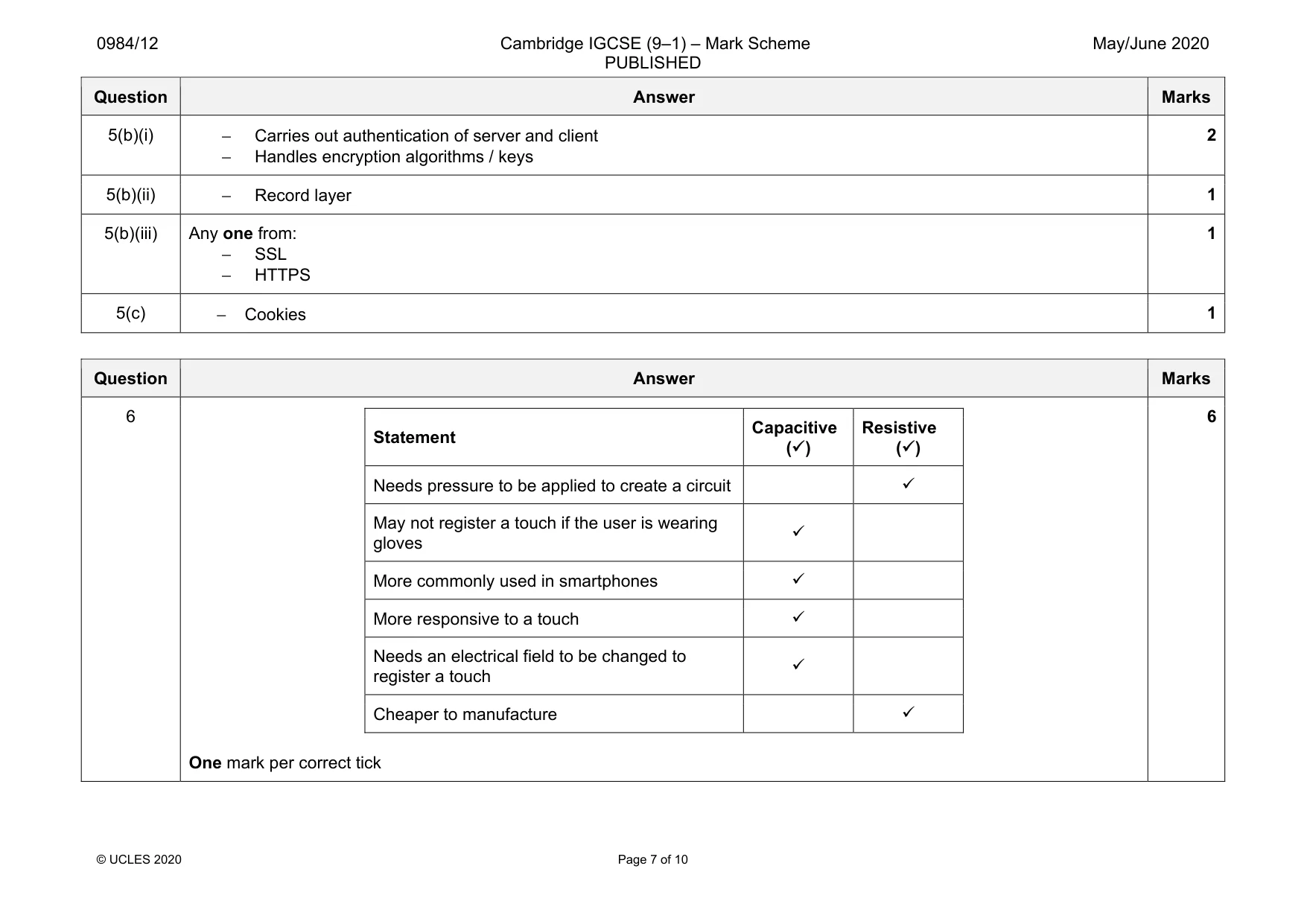 Mark scheme, page 7 of 10