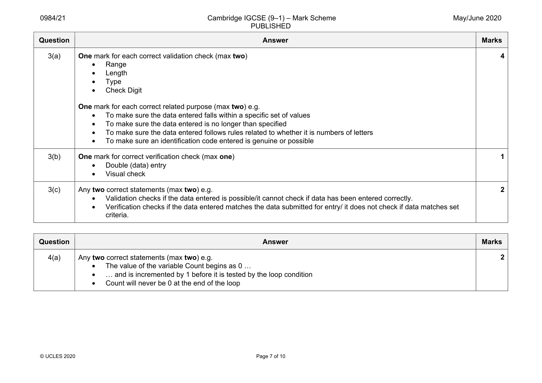 Mark scheme, page 7 of 10