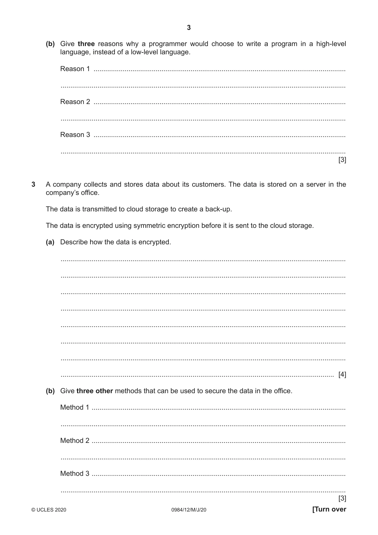 Cambridge IGCSE Computer Science (9-1) 0984 2020 May/June Paper 1 · Variant 2 question paper, page 3 of 12