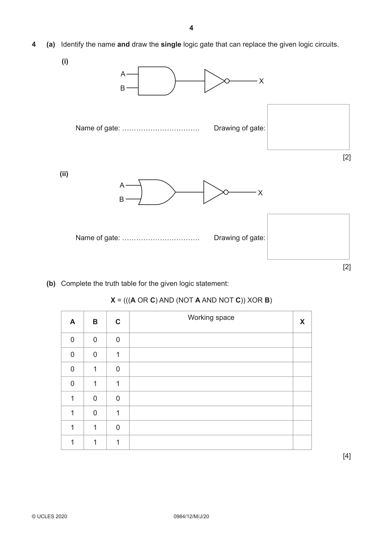 Cambridge IGCSE Computer Science (9-1) 0984 2020 May/June Paper 1 · Variant 2 question paper, page 4 of 12