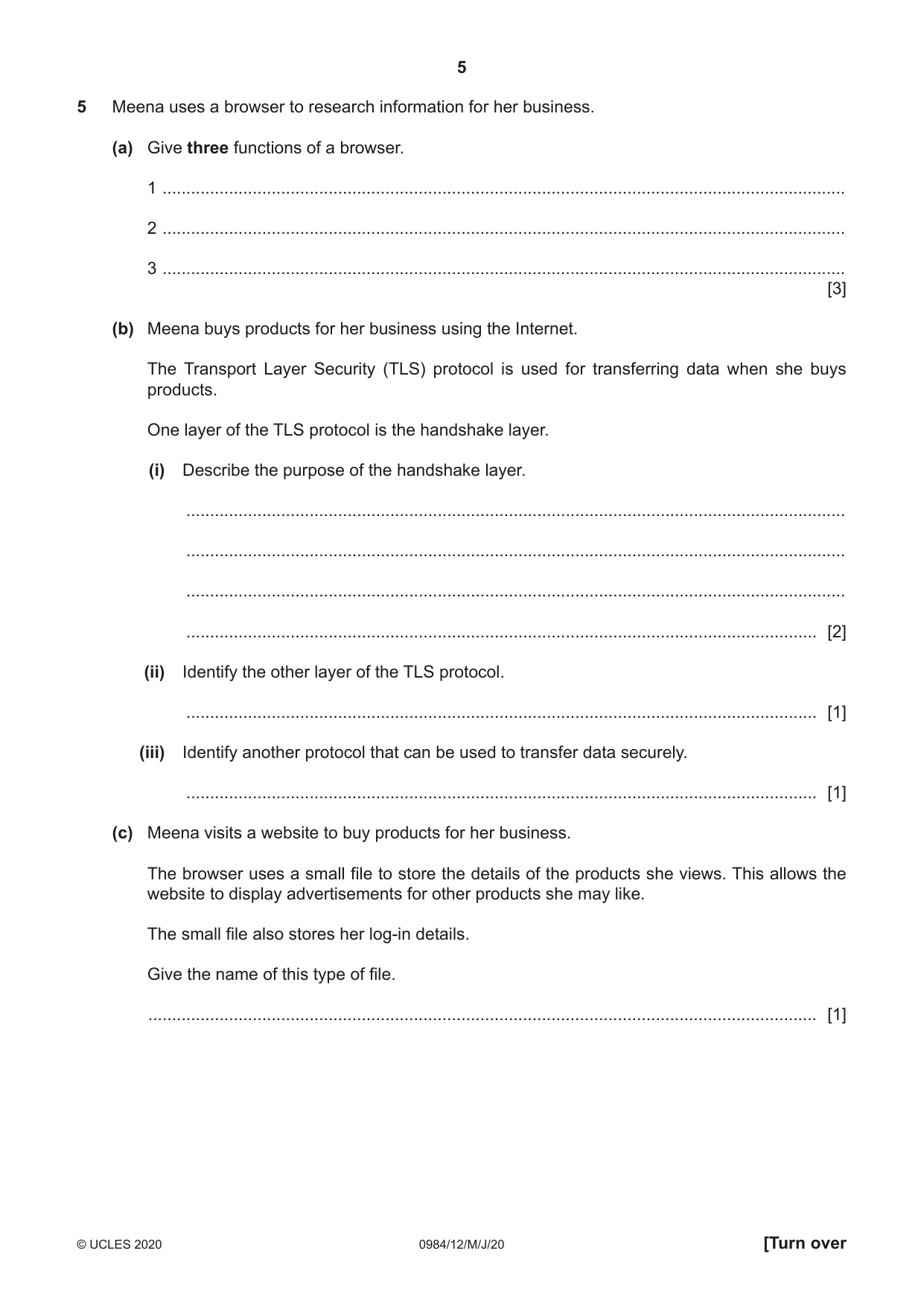 Cambridge IGCSE Computer Science (9-1) 0984 2020 May/June Paper 1 · Variant 2 question paper, page 5 of 12