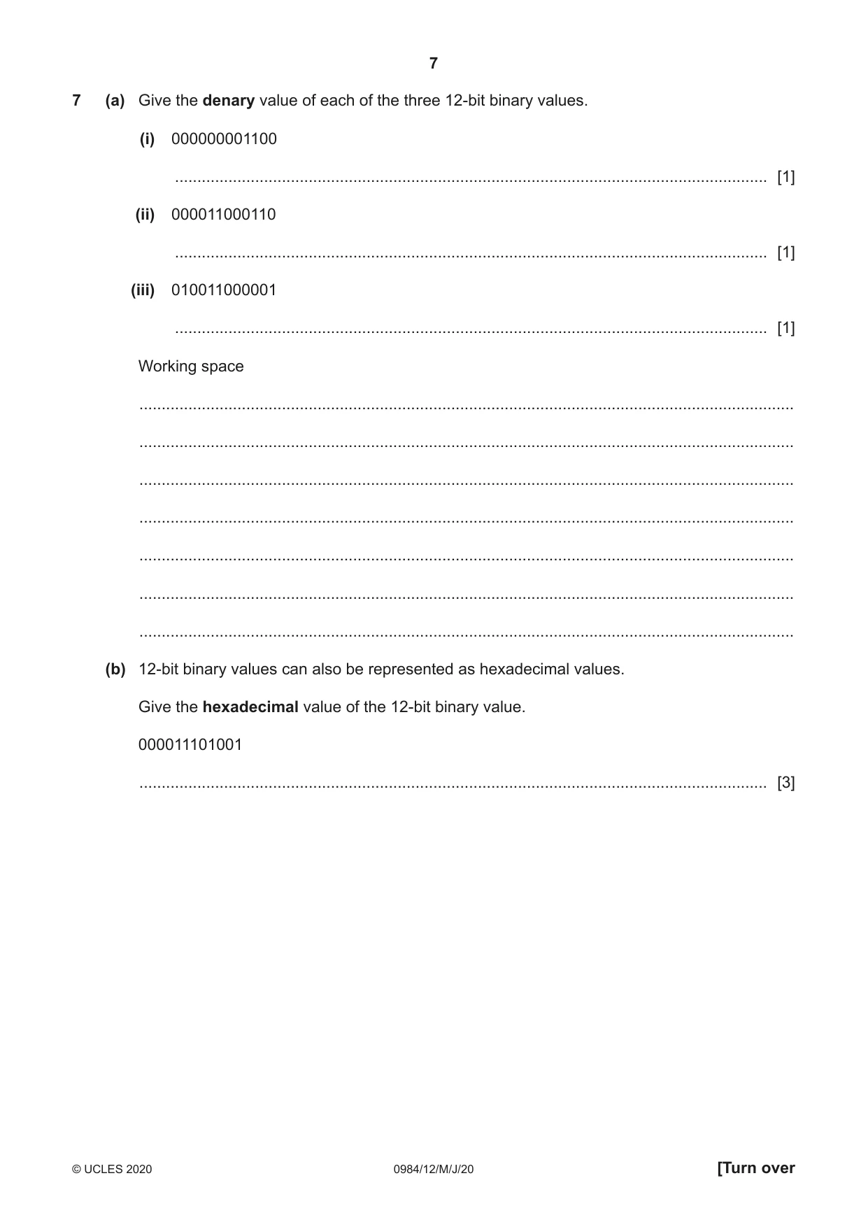 Cambridge IGCSE Computer Science (9-1) 0984 2020 May/June Paper 1 · Variant 2 question paper, page 7 of 12