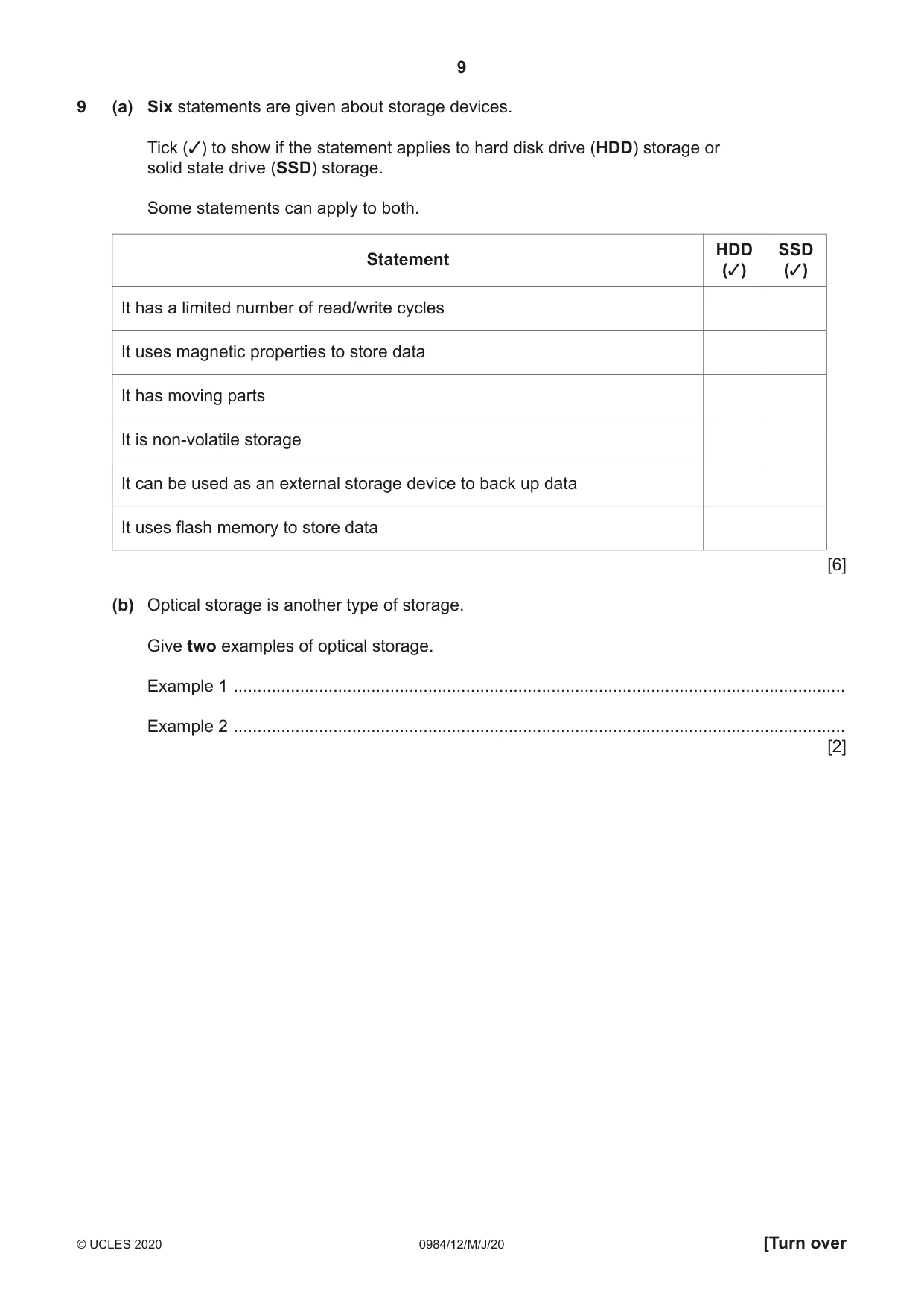 Cambridge IGCSE Computer Science (9-1) 0984 2020 May/June Paper 1 · Variant 2 question paper, page 9 of 12