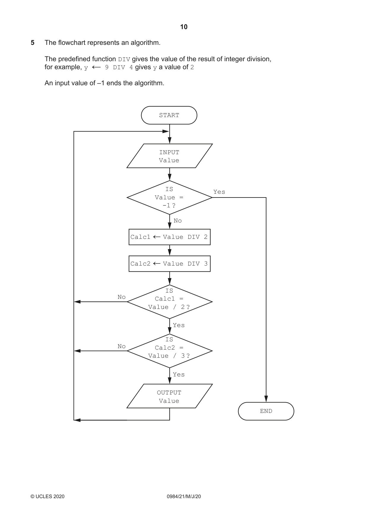 Cambridge IGCSE Computer Science (9-1) 0984 2020 May/June Paper 2 · Variant 1 question paper, page 10 of 16