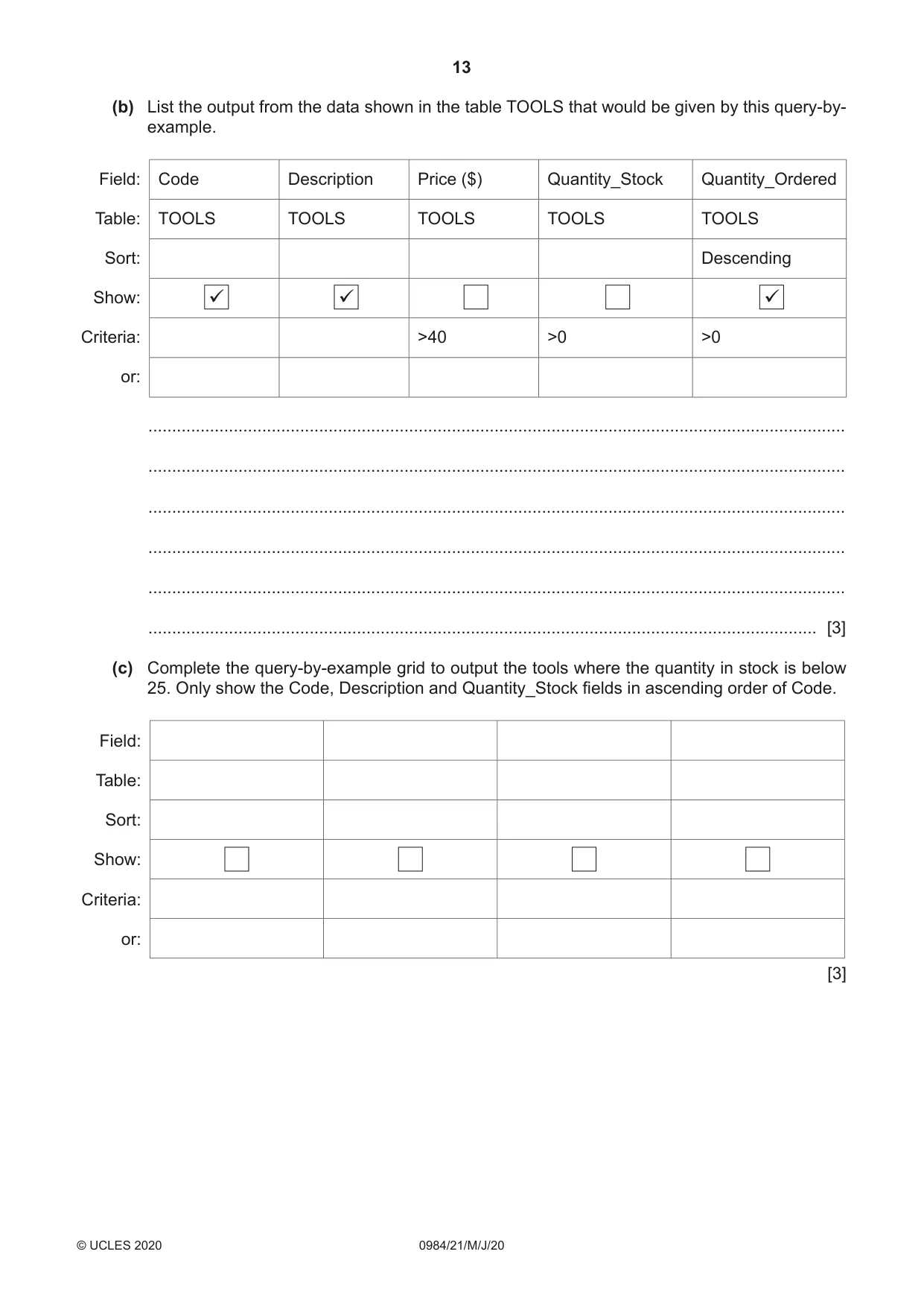 Cambridge IGCSE Computer Science (9-1) 0984 2020 May/June Paper 2 · Variant 1 question paper, page 13 of 16