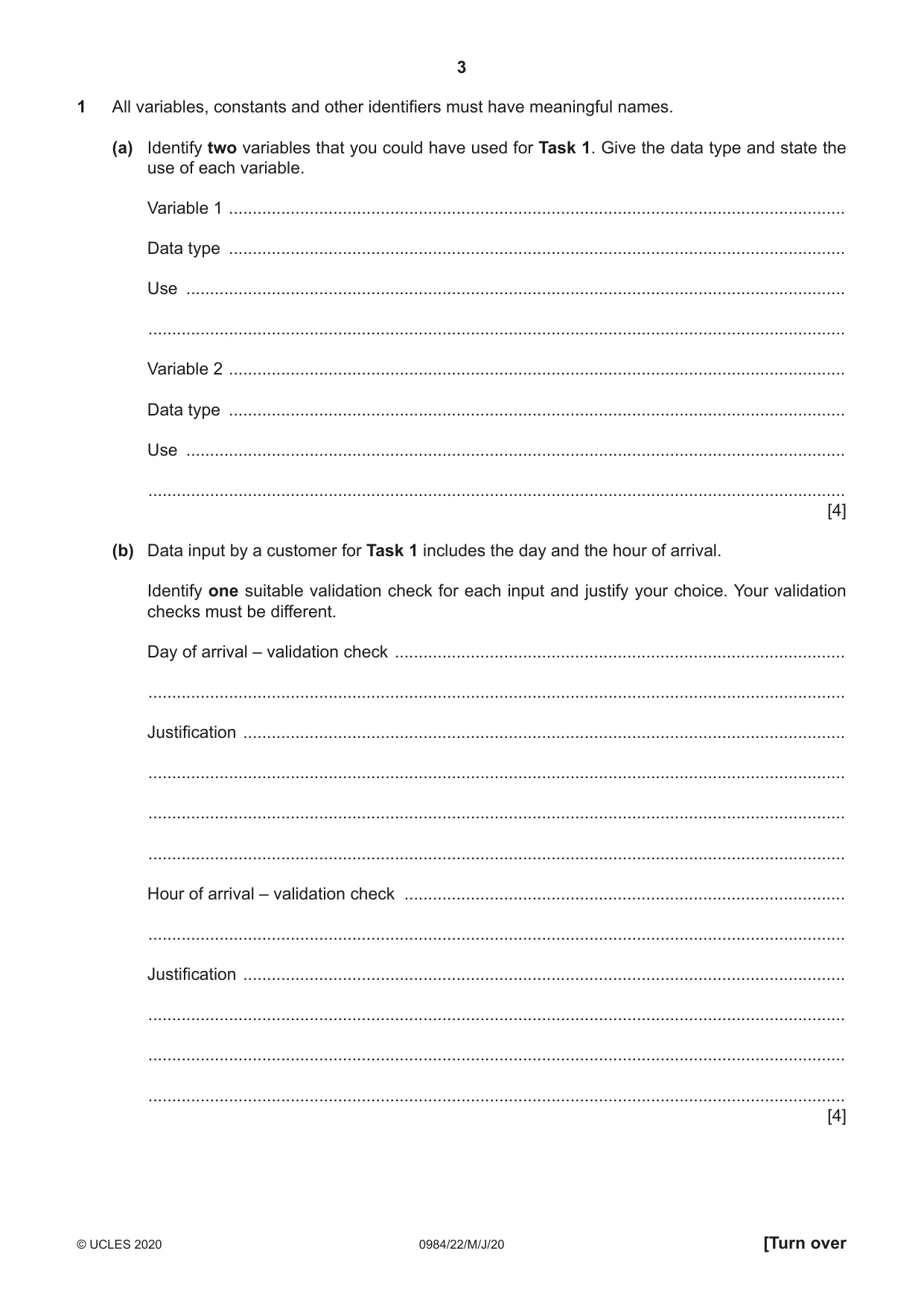 Cambridge IGCSE Computer Science (9-1) 0984 2020 May/June Paper 2 · Variant 2 question paper, page 3 of 16