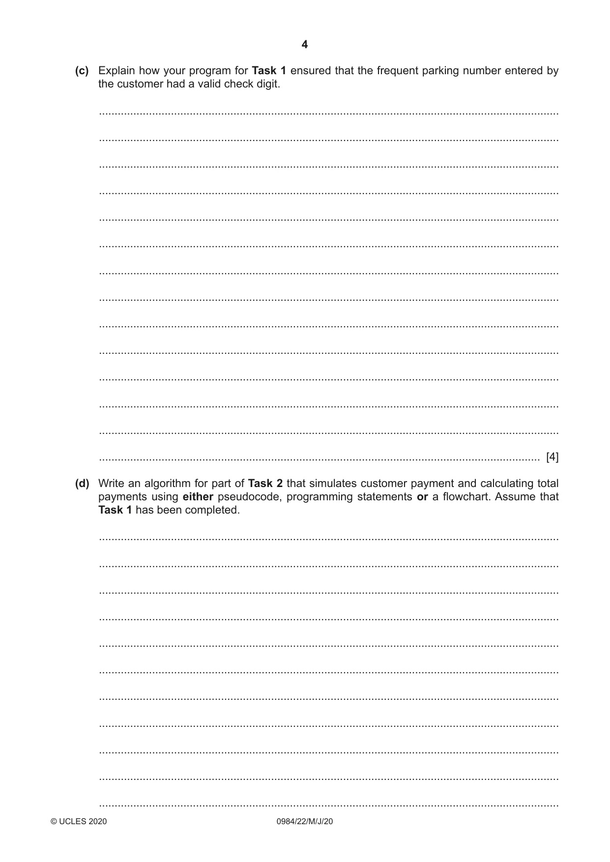Cambridge IGCSE Computer Science (9-1) 0984 2020 May/June Paper 2 · Variant 2 question paper, page 4 of 16