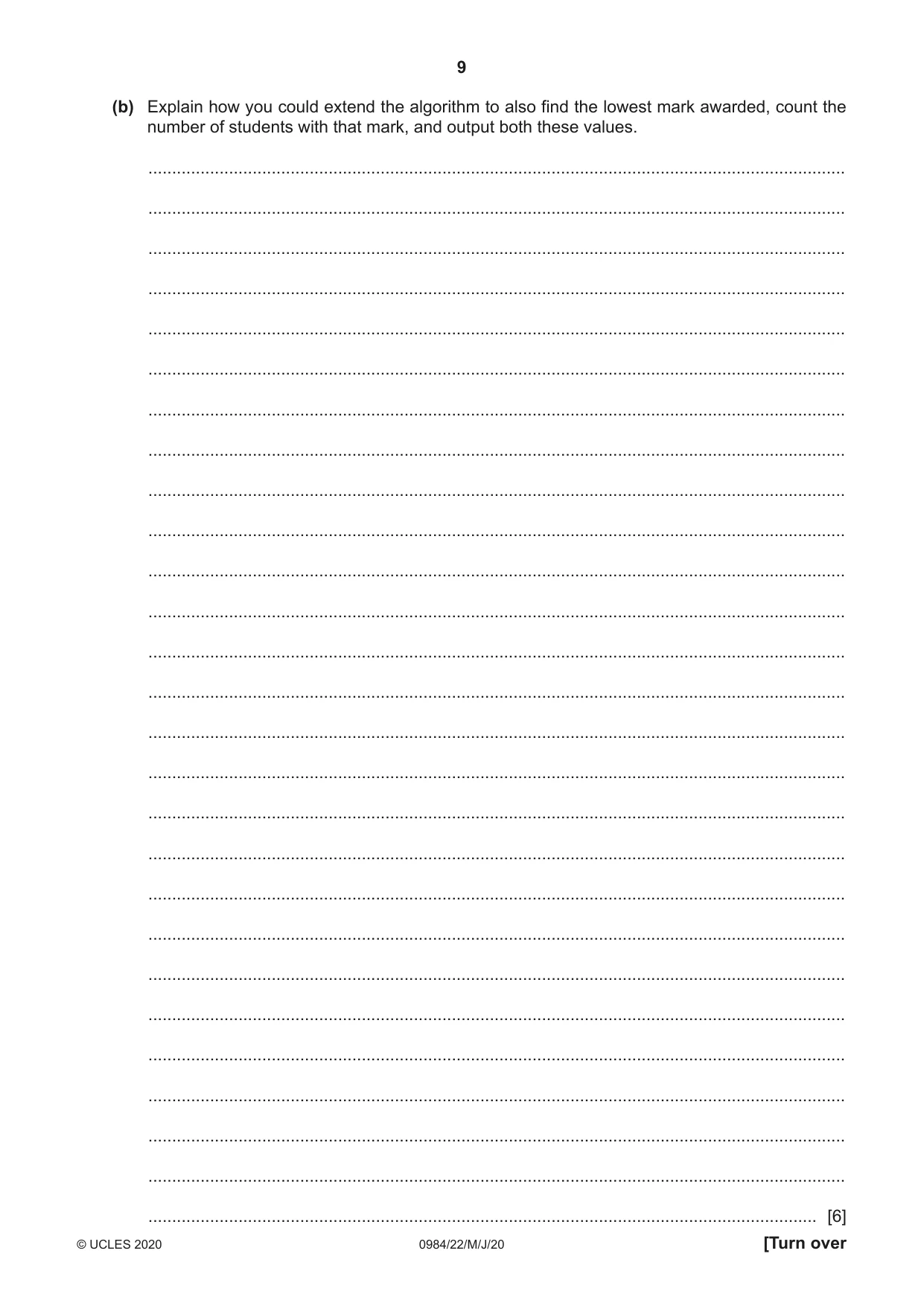 Cambridge IGCSE Computer Science (9-1) 0984 2020 May/June Paper 2 · Variant 2 question paper, page 9 of 16