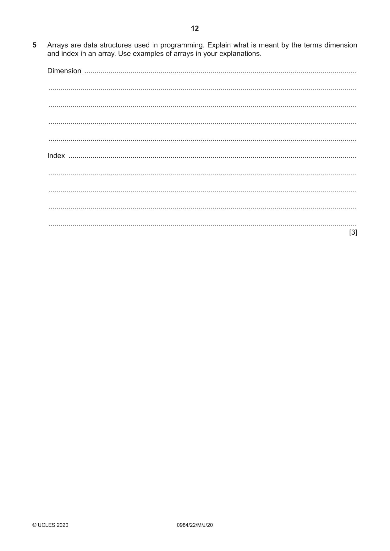 Cambridge IGCSE Computer Science (9-1) 0984 2020 May/June Paper 2 · Variant 2 question paper, page 12 of 16