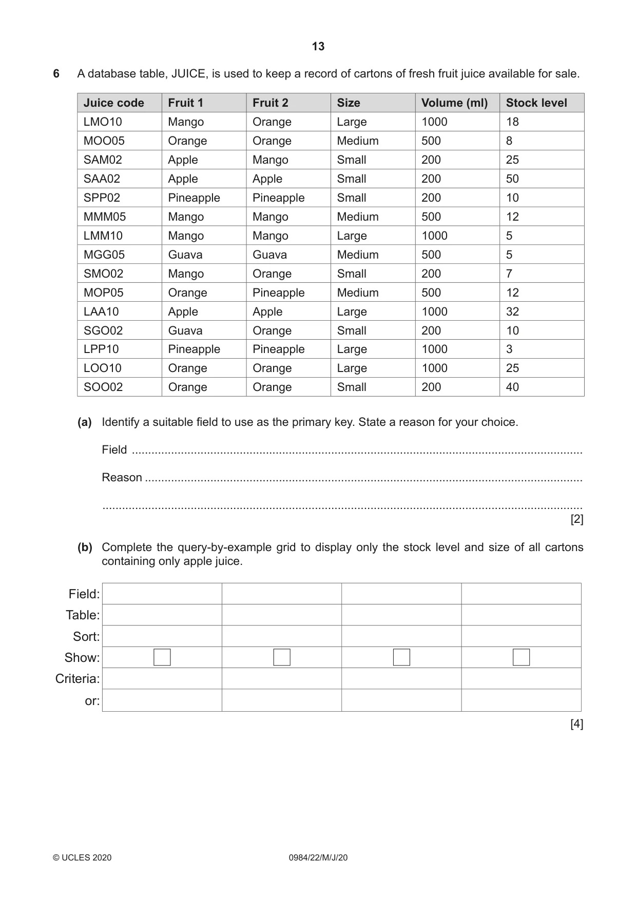 Cambridge IGCSE Computer Science (9-1) 0984 2020 May/June Paper 2 · Variant 2 question paper, page 13 of 16